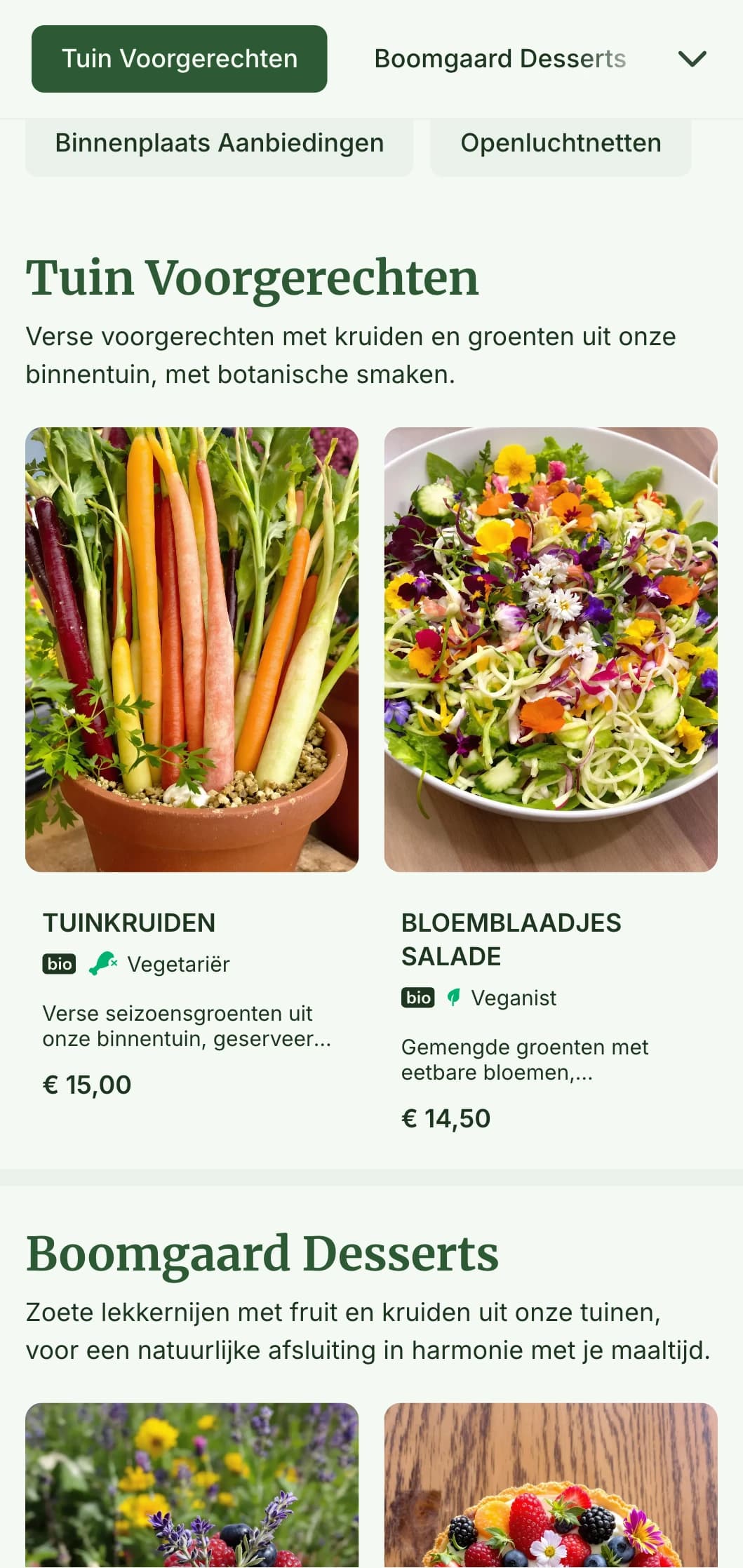 Rustig, op de tuin geïnspireerd lunchmenu-ontwerp met botanische accenten en frisse kleuren, ideaal voor terrasjes en restaurants met zitplaatsen op de binnenplaats.