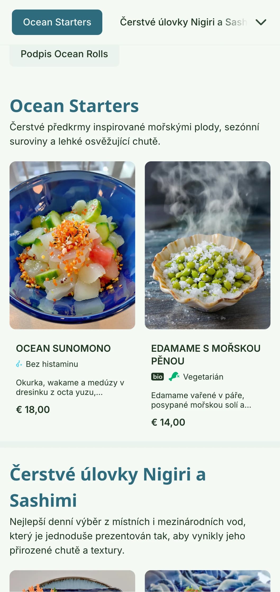 Svěží a zářivý design menu sushi inspirovaný barvami oceánu s uklidňující modrou paletou ideální pro podniky zaměřené na mořské plody.