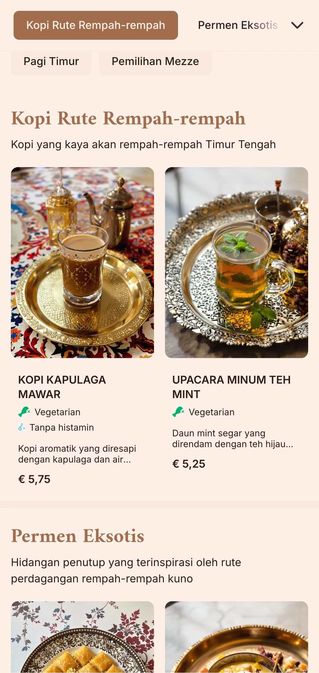 Desain cokelat yang kaya dengan elemen Timur Tengah untuk kedai kopi dan kafe etnik.