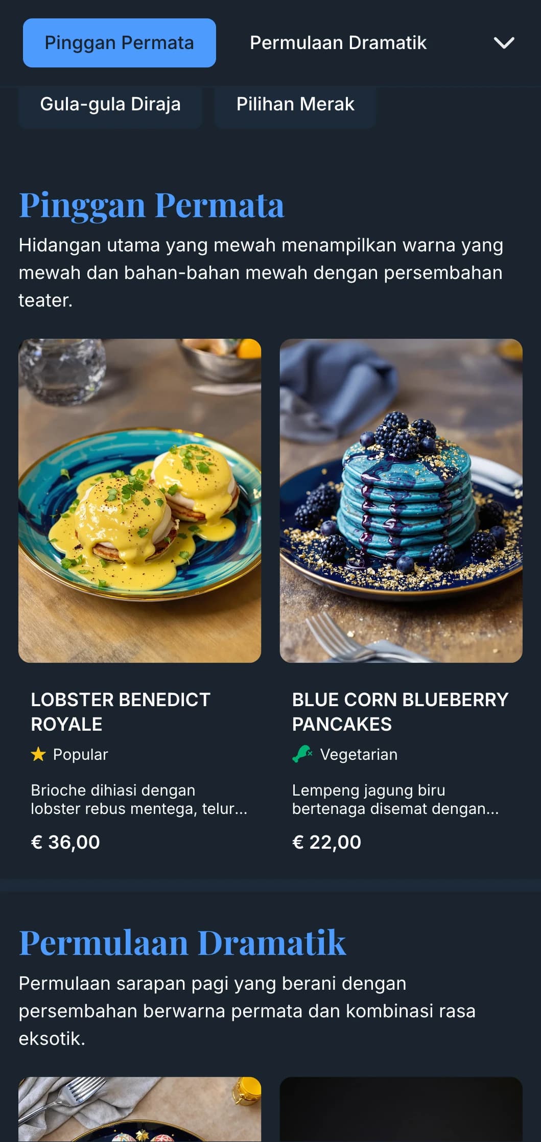 Templat makan tengah hari yang kaya dengan tona warna permata dengan perincian yang elegan, sesuai untuk kafe mewah dan makan tengah hari untuk majlis khas.