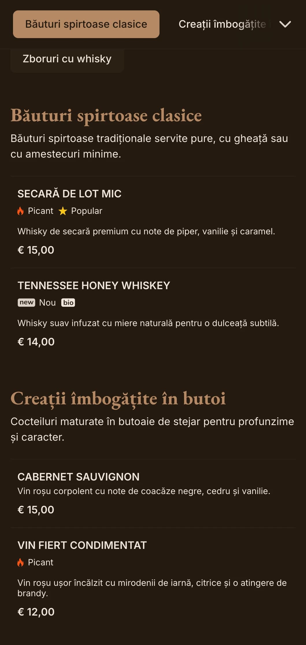 Tonuri bogate de maro cu tipografie clasică pentru baruri de whisky și pub-uri tradiționale.