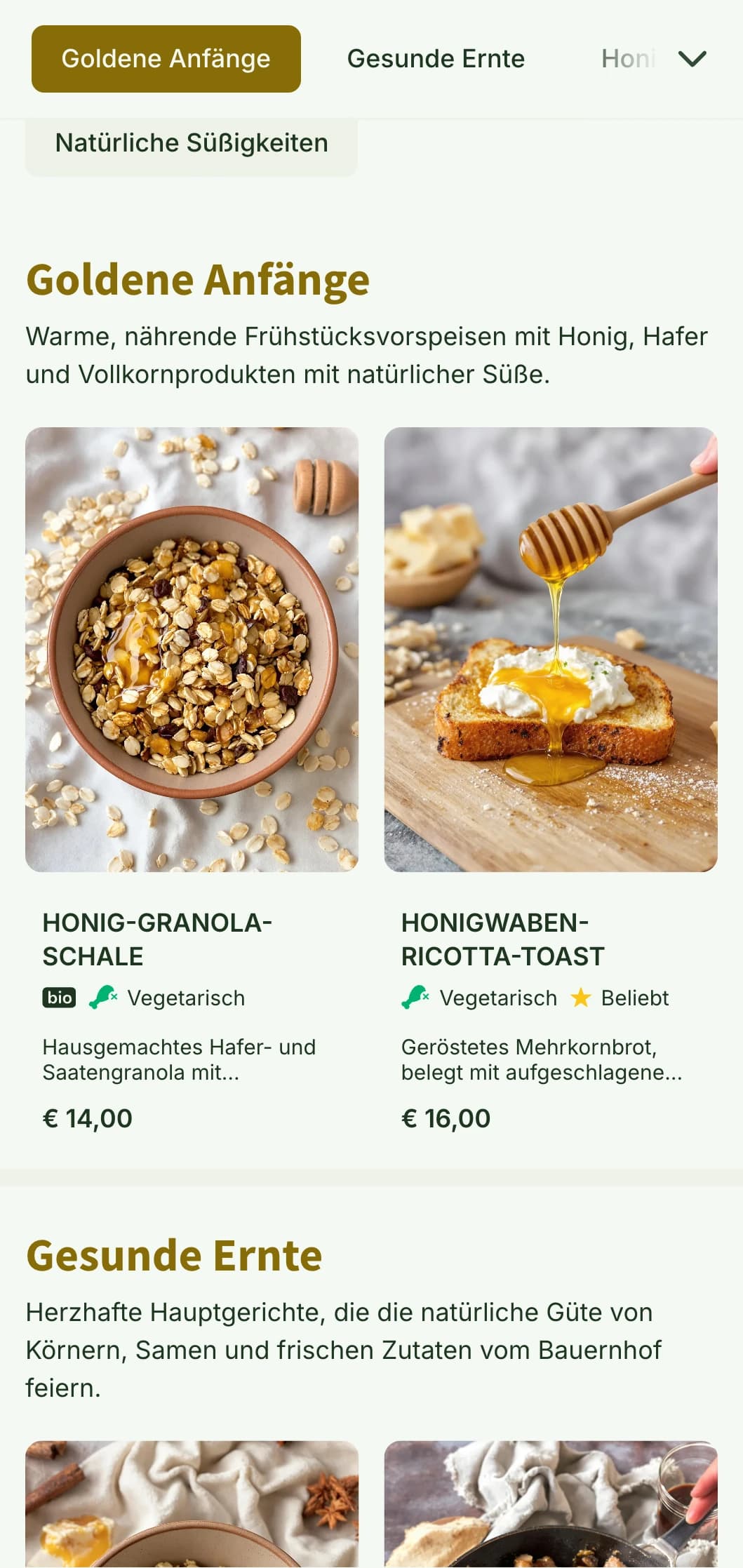 Warme, goldene Brunch-Vorlage mit natürlichen Strukturen, ideal für gesunde Frühstückslokale und Bäckerei-Cafés.