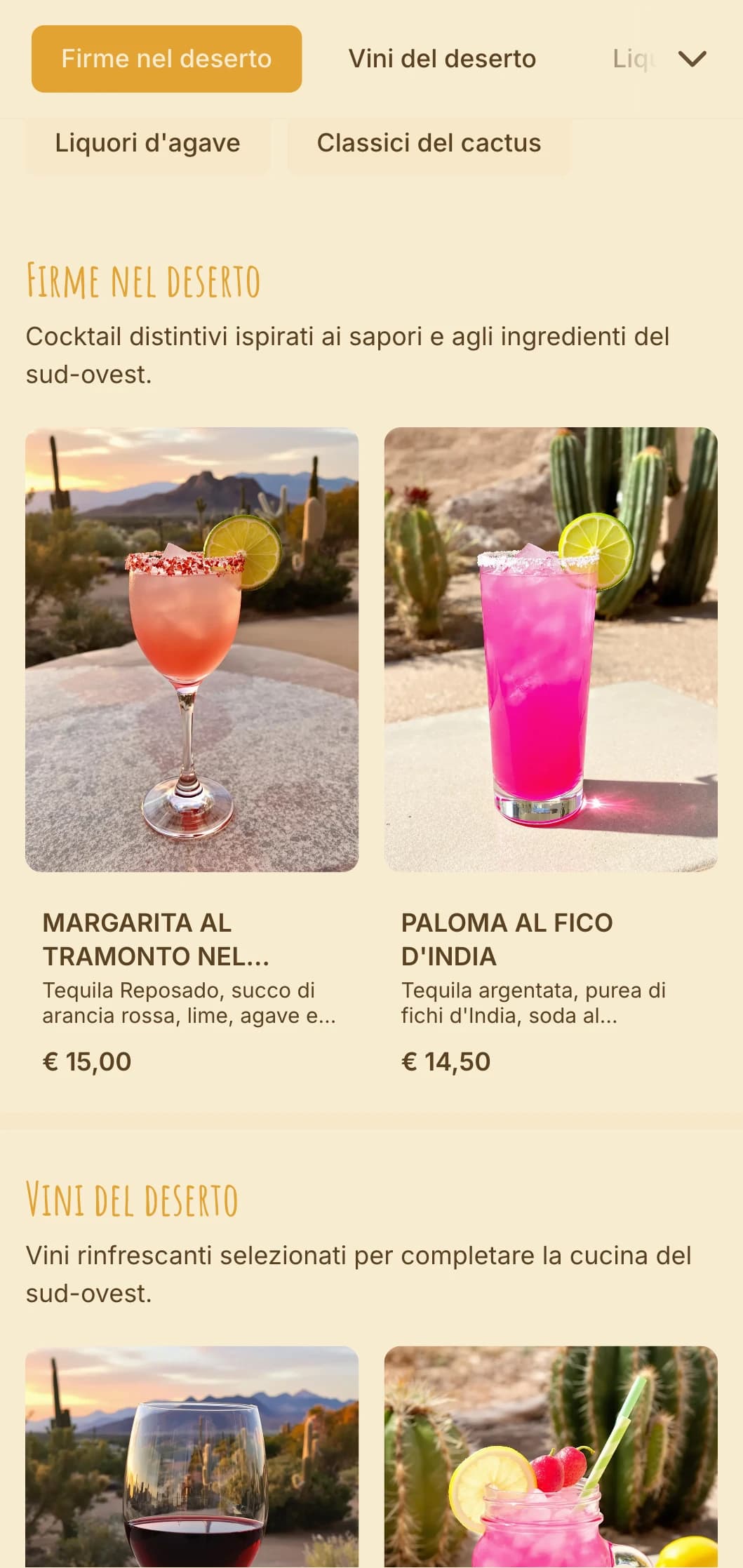 Design rosso e arancione caldo ispirato ai tramonti del deserto per i bar del sud-ovest.