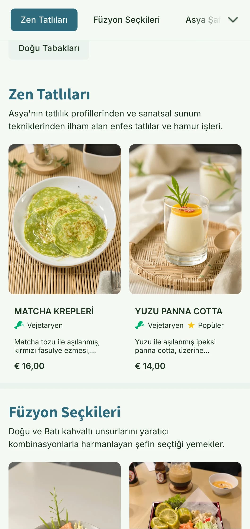 Füzyon kafeler ve çağdaş Asya kahvaltı mekanları için mükemmel, doğal unsurlar içeren Asya esintili brunch şablonu.