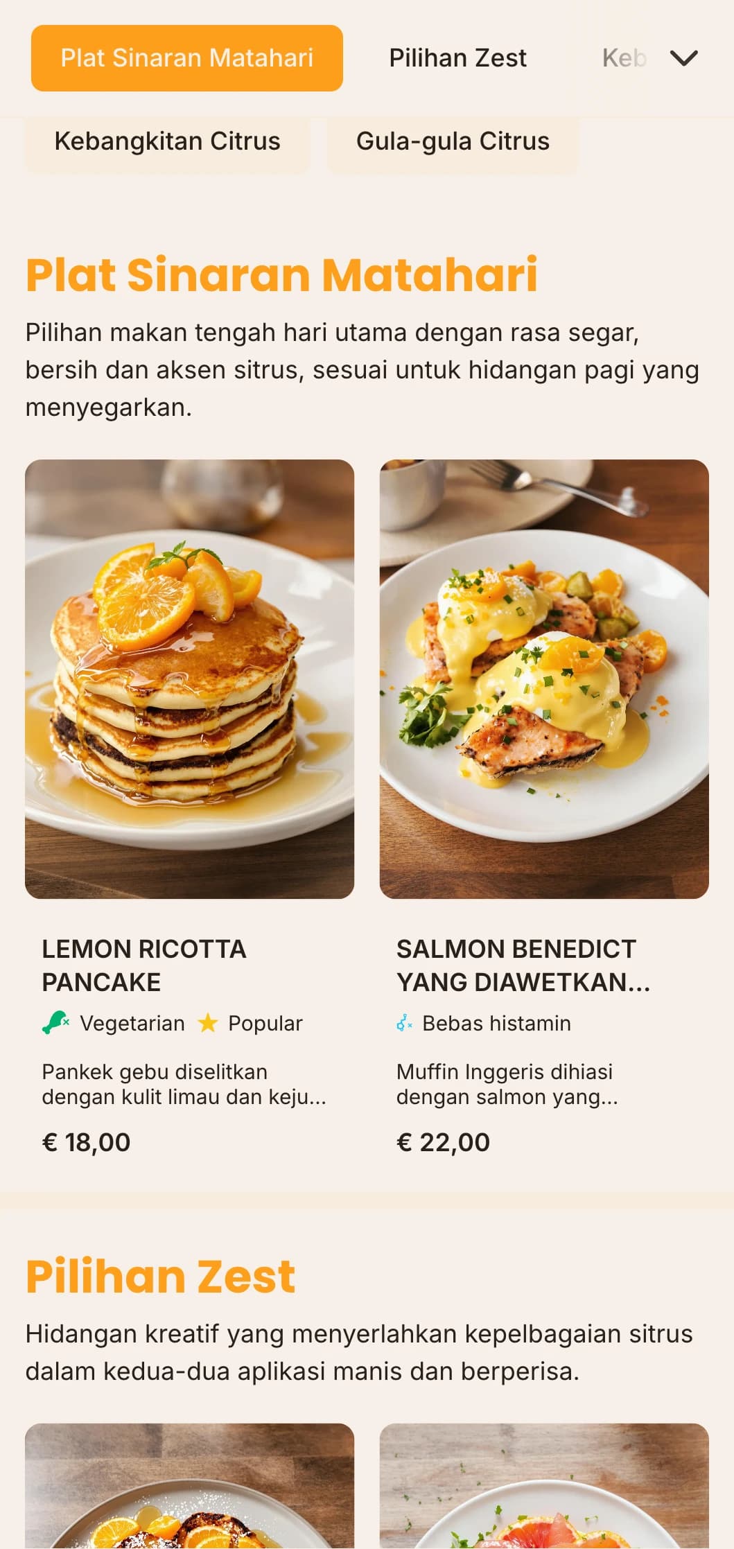 Templat makan tengah hari yang terang dan bertenaga dengan aksen oren yang menyegarkan, sesuai untuk bar jus dan kafe yang memfokuskan kesihatan.