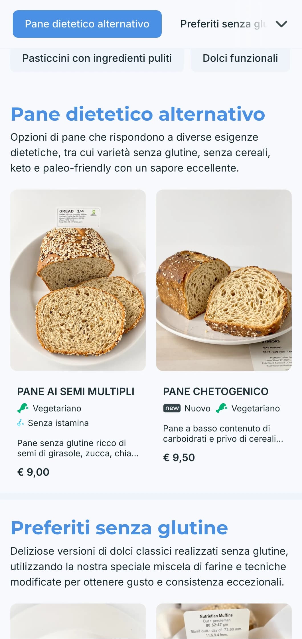 Un design fresco e contemporaneo per il menu di una panetteria, con toni blu freddi e tipografia pulita, perfetto per panetterie attente alla salute e pasticcerie moderne.
