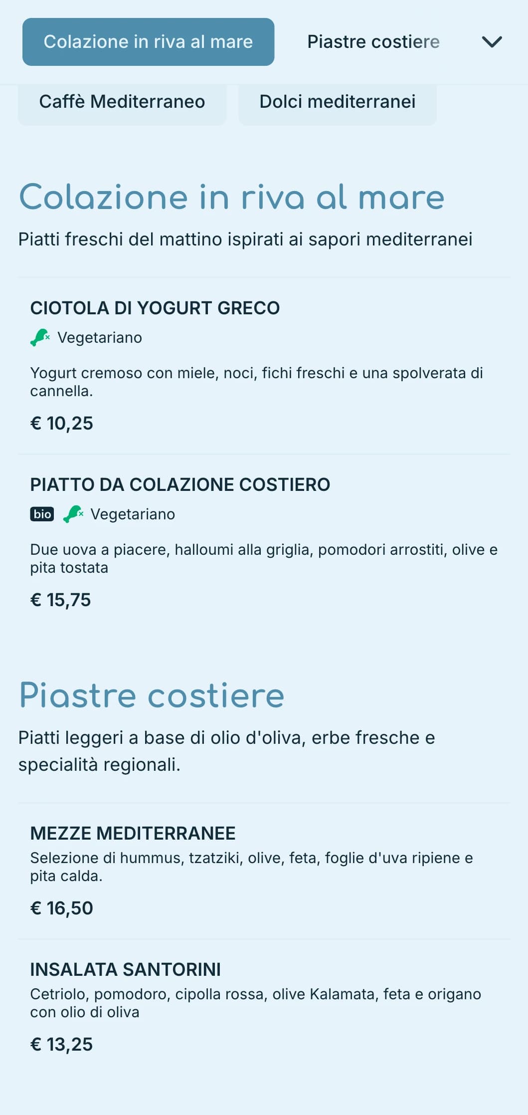 Una rinfrescante tavolozza blu ispirata alle acque del Mediterraneo per caffè e bistrot in riva al mare.