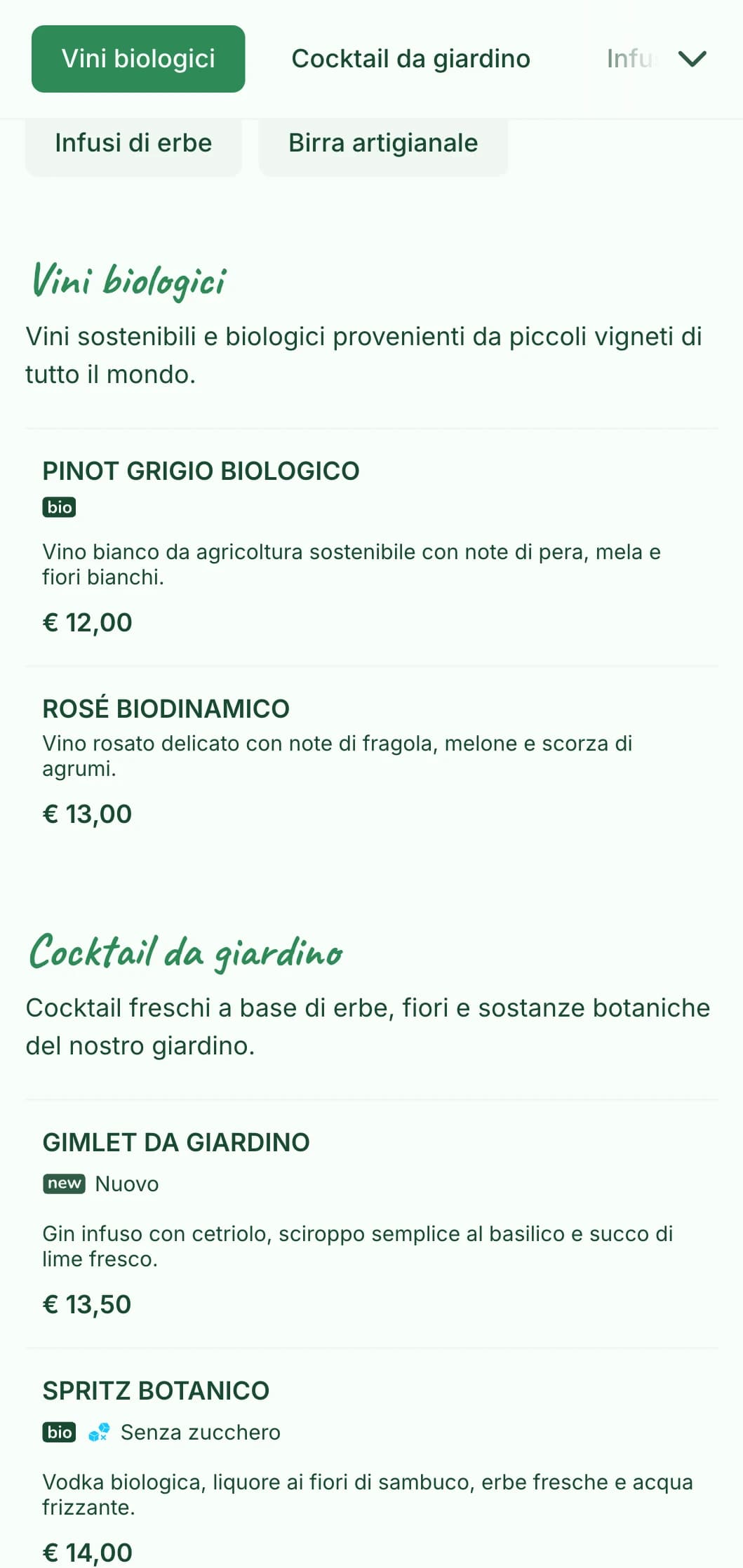 Fresco design a tema verde con elementi botanici per bar e terrazze da giardino.