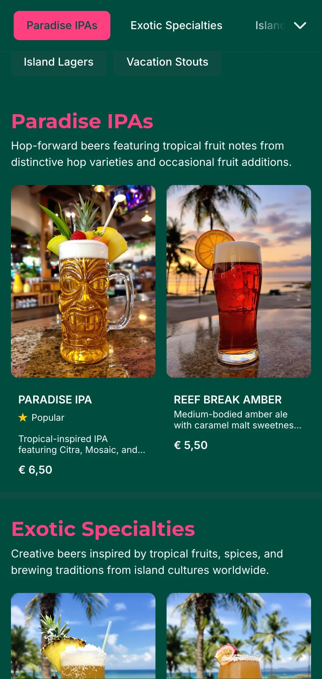 Vibrant and colorful design inspired by tropical landscapes, ideal for beachfront bars and island breweries.