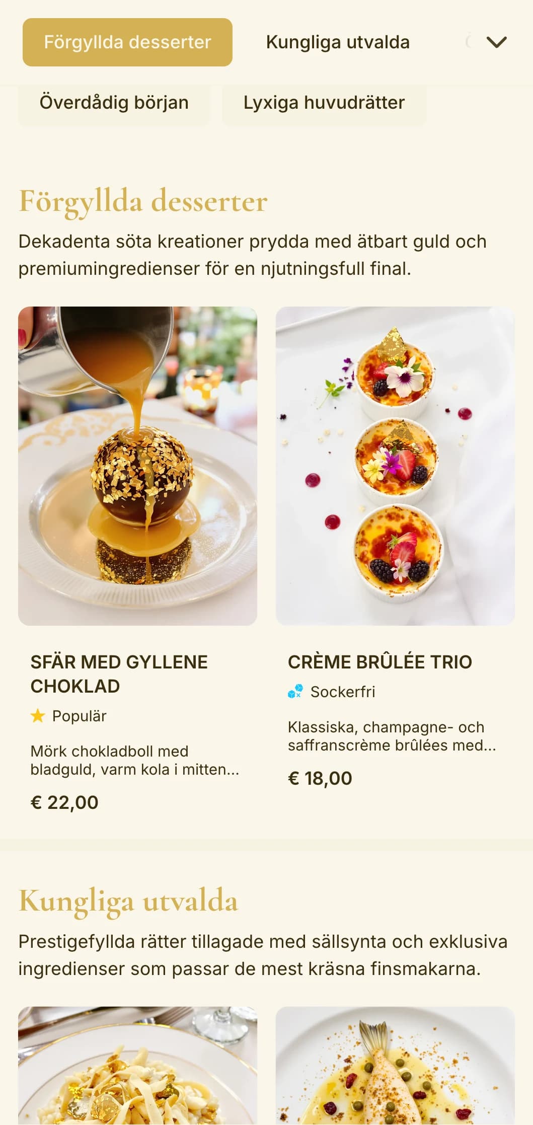 Den överdådiga designen med guldtema utstrålar lyx och exklusivitet och är perfekt för exklusiva etablissemang och middagar vid speciella tillfällen.