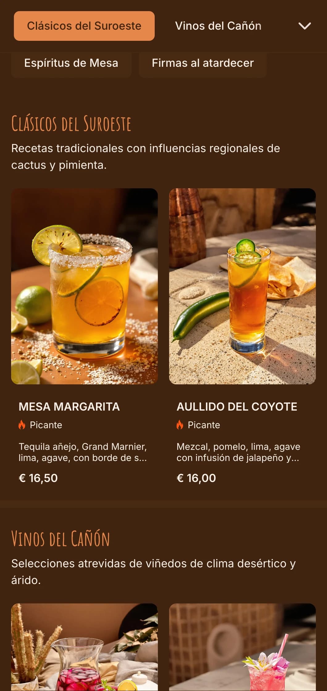 Diseño naranja y dorado brillante inspirado en las puestas de sol del desierto para bares del suroeste.