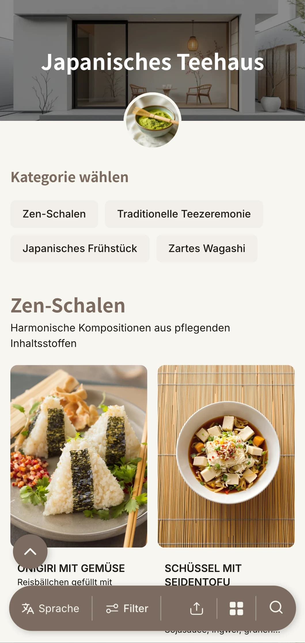 Minimalistisches, von der japanischen Ästhetik inspiriertes Design für Teehäuser und Zen-Cafés.
