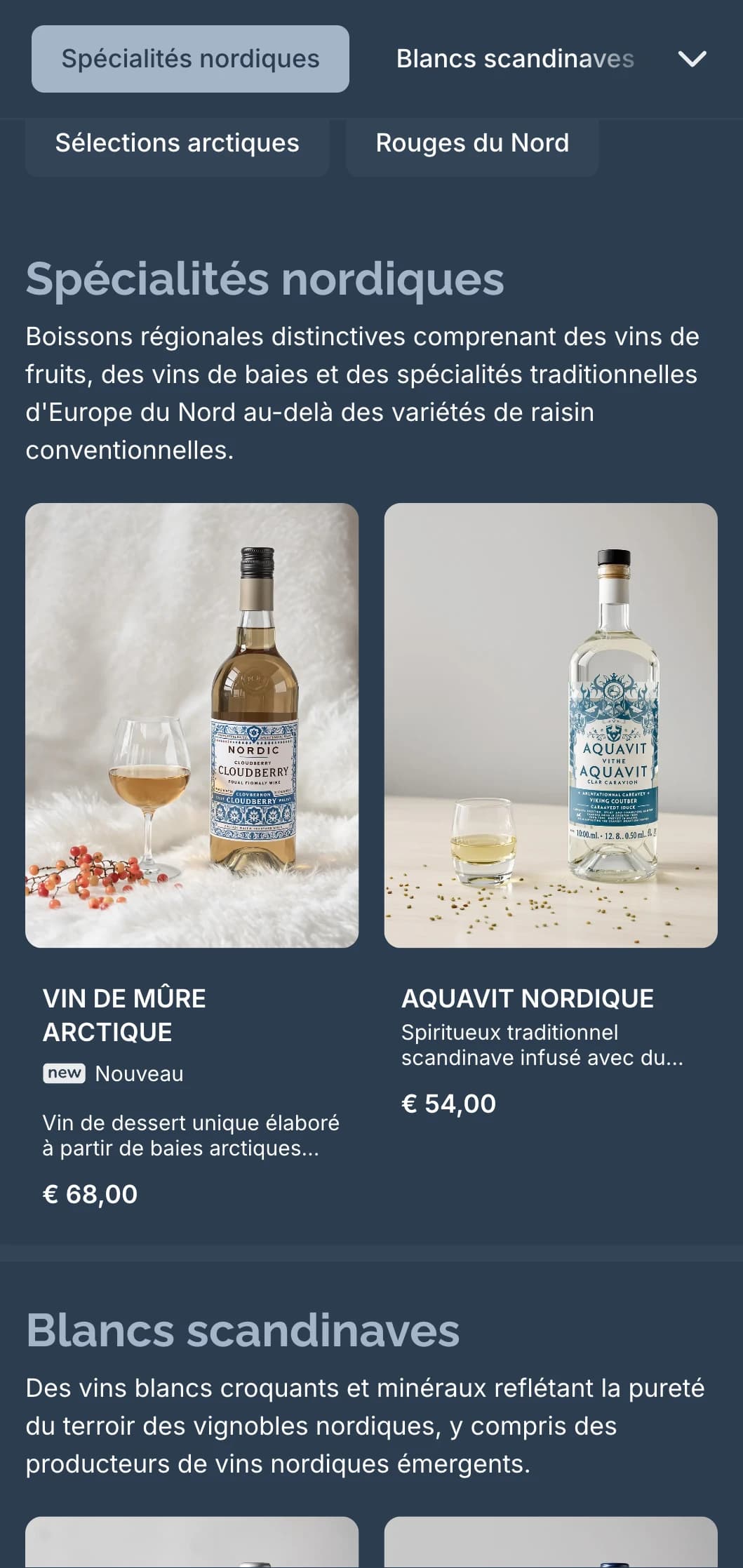 Modèle de carte des vins d'inspiration scandinave avec des tons bleus et un design minimaliste, idéal pour les restaurants nordiques contemporains et les bars à vins internationaux.