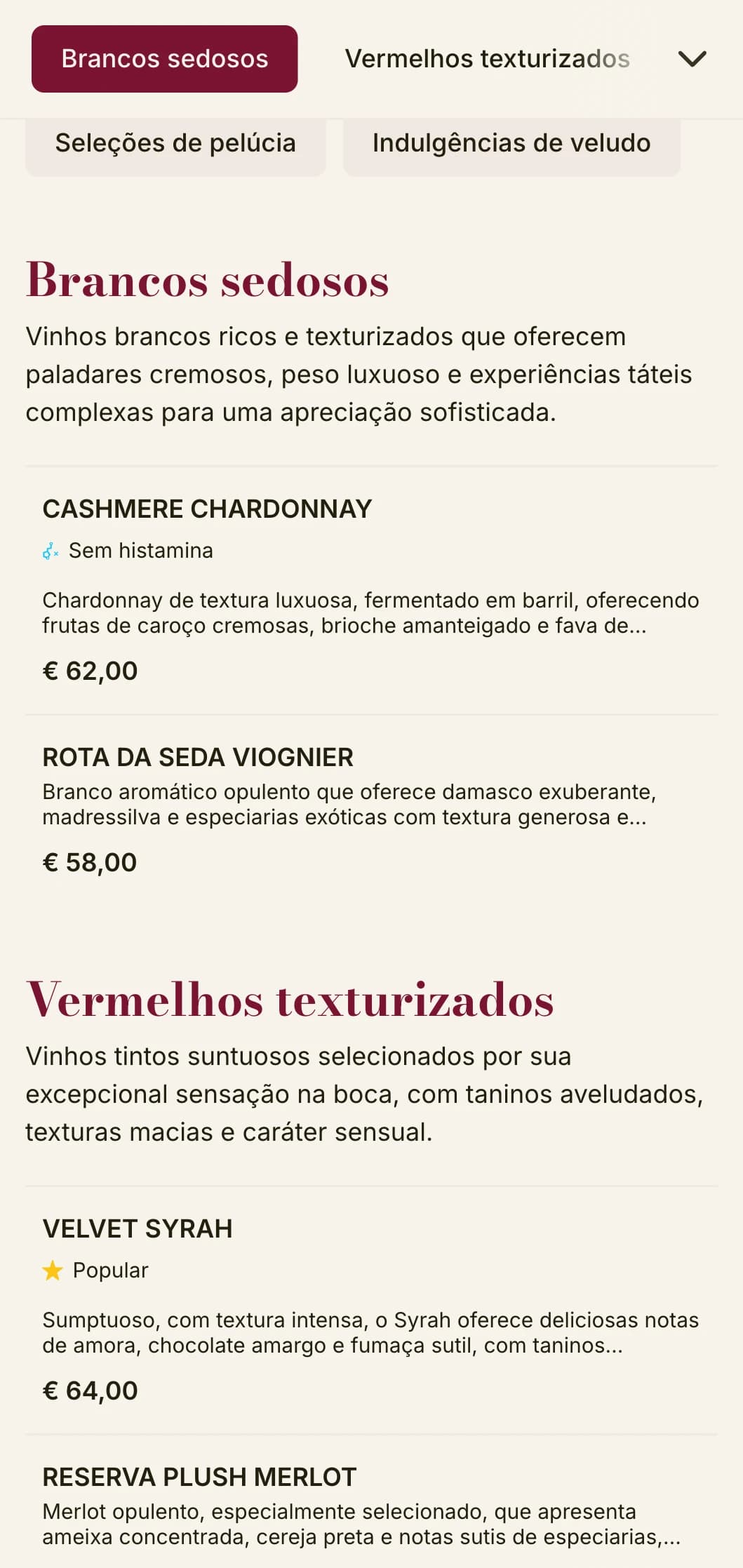 Modelo de carta de vinhos com textura rica, com detalhes em veludo vermelho profundo e elementos luxuosos, ideal para adegas de luxo e locais de jantar íntimos.