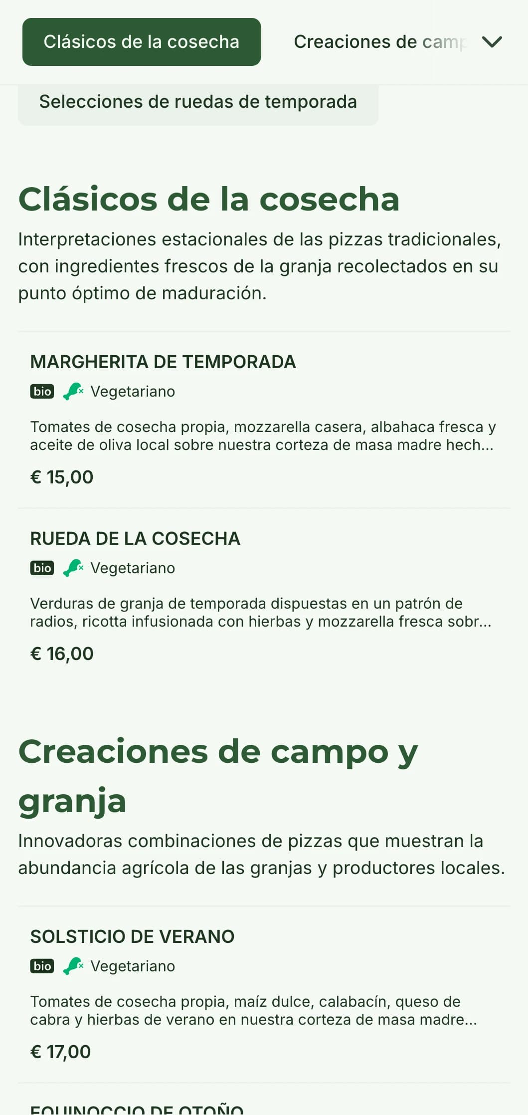 Pizzas de la granja a la mesa con ingredientes de temporada y preparación rústica.