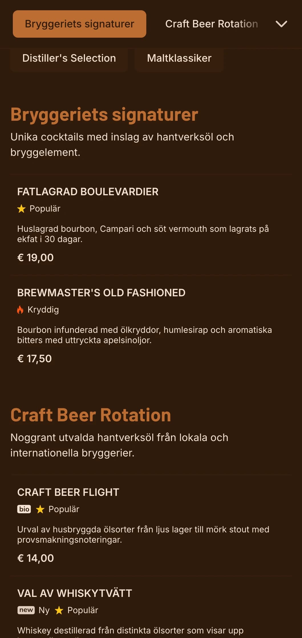Varm orange design med bryggelement för hantverksöl och cocktailställen.