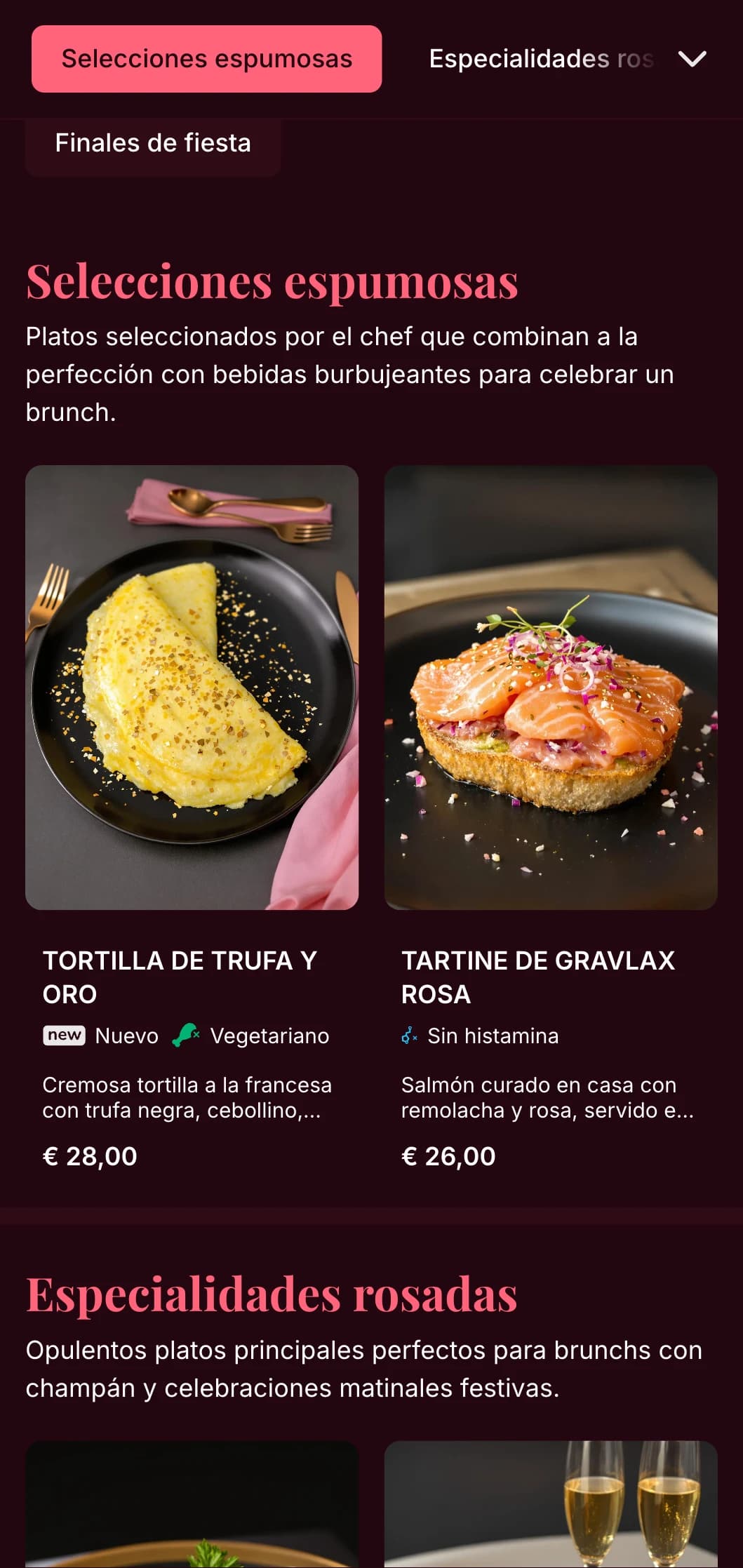 Lujosa plantilla de brunch de temática rosa con detalles dorados, perfecta para brunchs con champán y cenas de celebración.