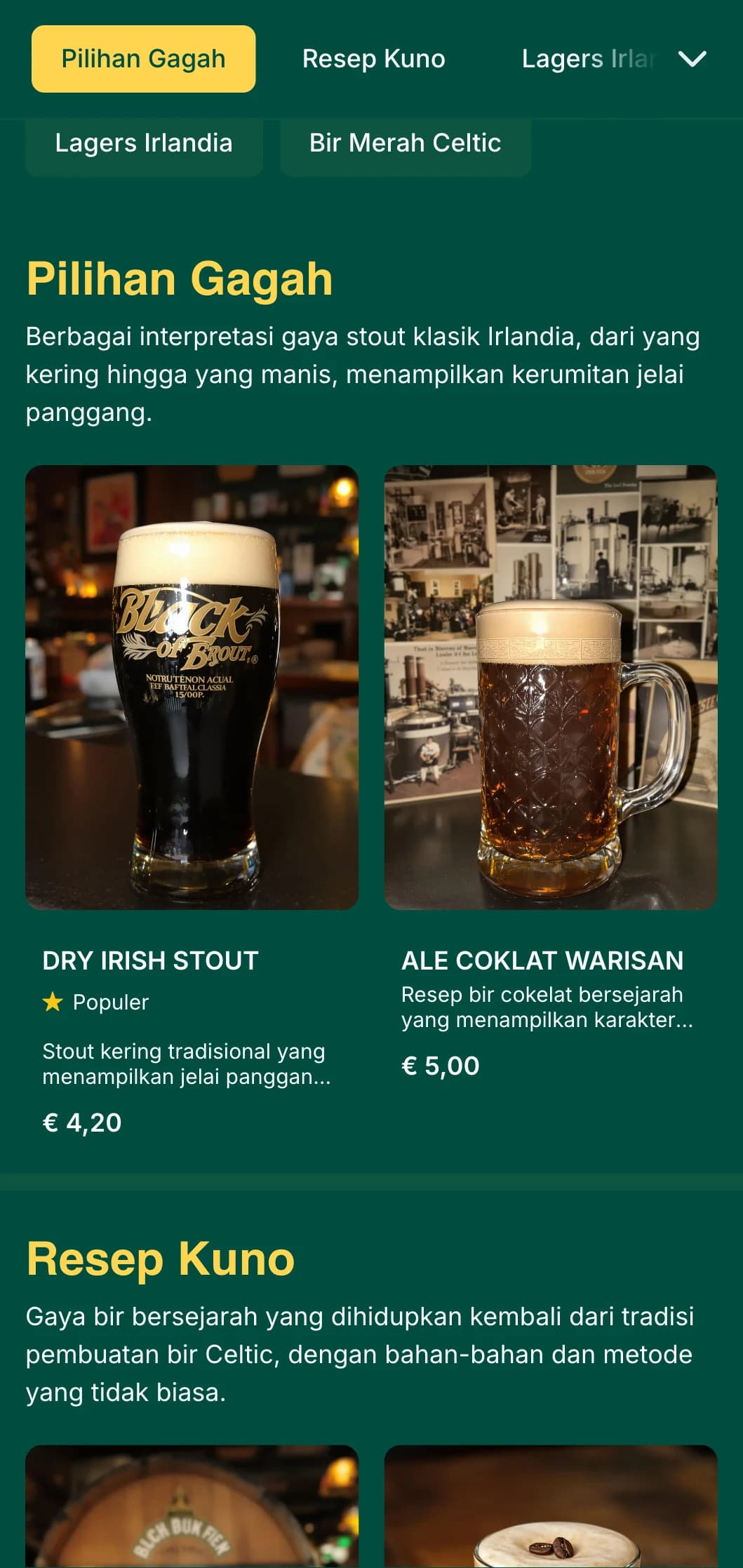 Templat yang terinspirasi dari pub tradisional Irlandia dengan warna zamrud dan aksen simpul Celtic, sempurna untuk tempat bertema Irlandia.
