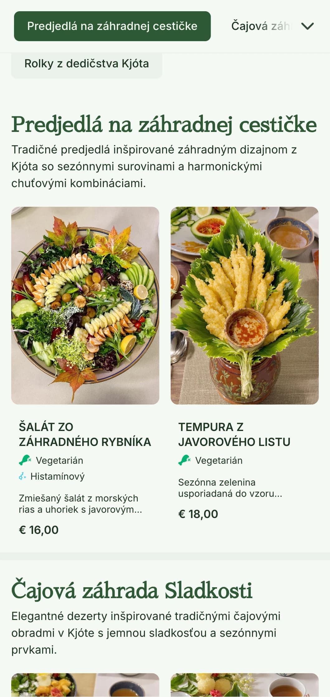 Tradičné japonské sushi menu inšpirované záhradou s pokojnými zelenými tónmi a klasickými prvkami.