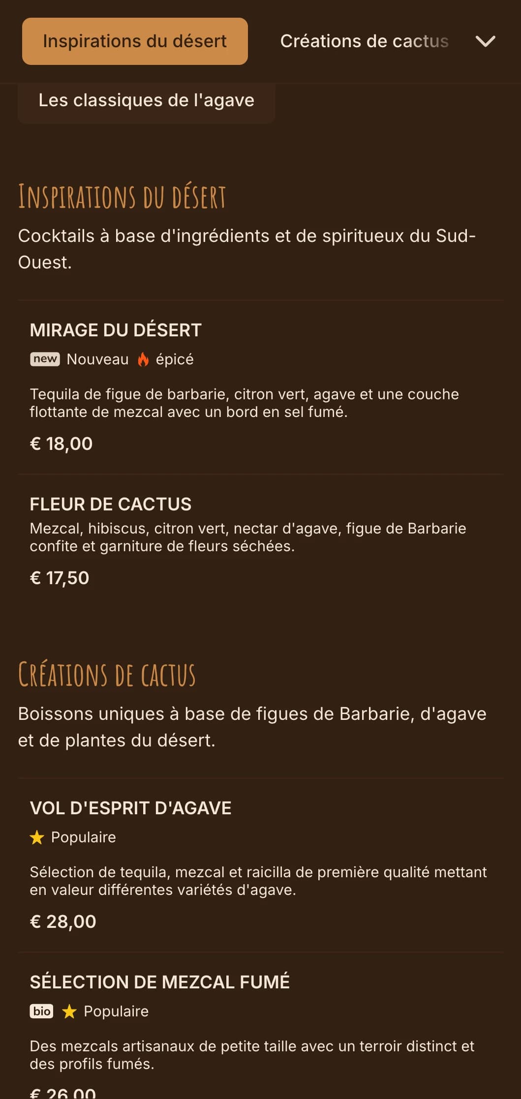 Palette chaleureuse inspirée du désert avec des motifs du sud-ouest pour les bars à tequila et à mezcal.