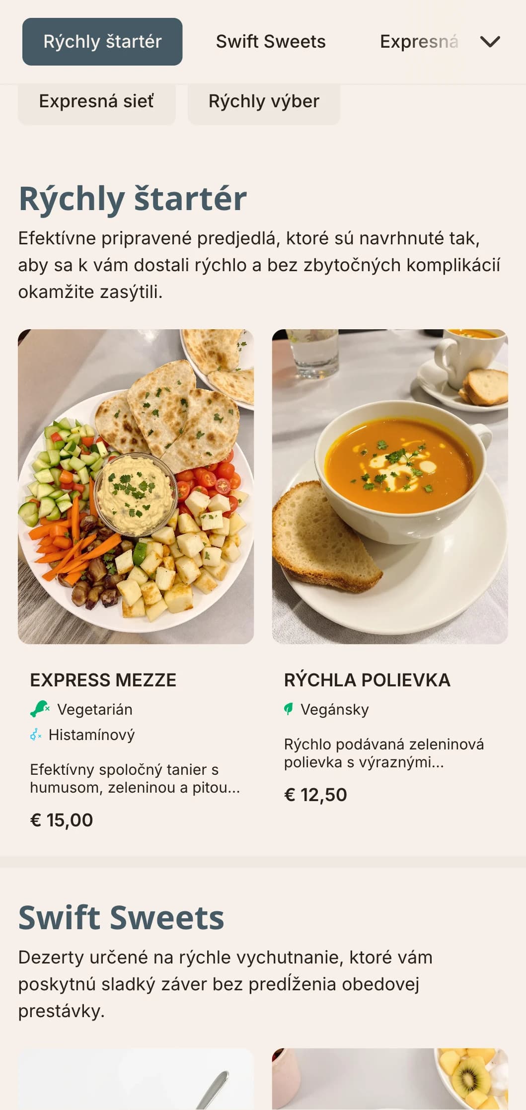 Efektívny, jednoduchý dizajn obedového menu zameraný na prehľadnosť a rýchle rozhodovanie, ideálny pre rušné miesta s obedmi a expresné jedálne.