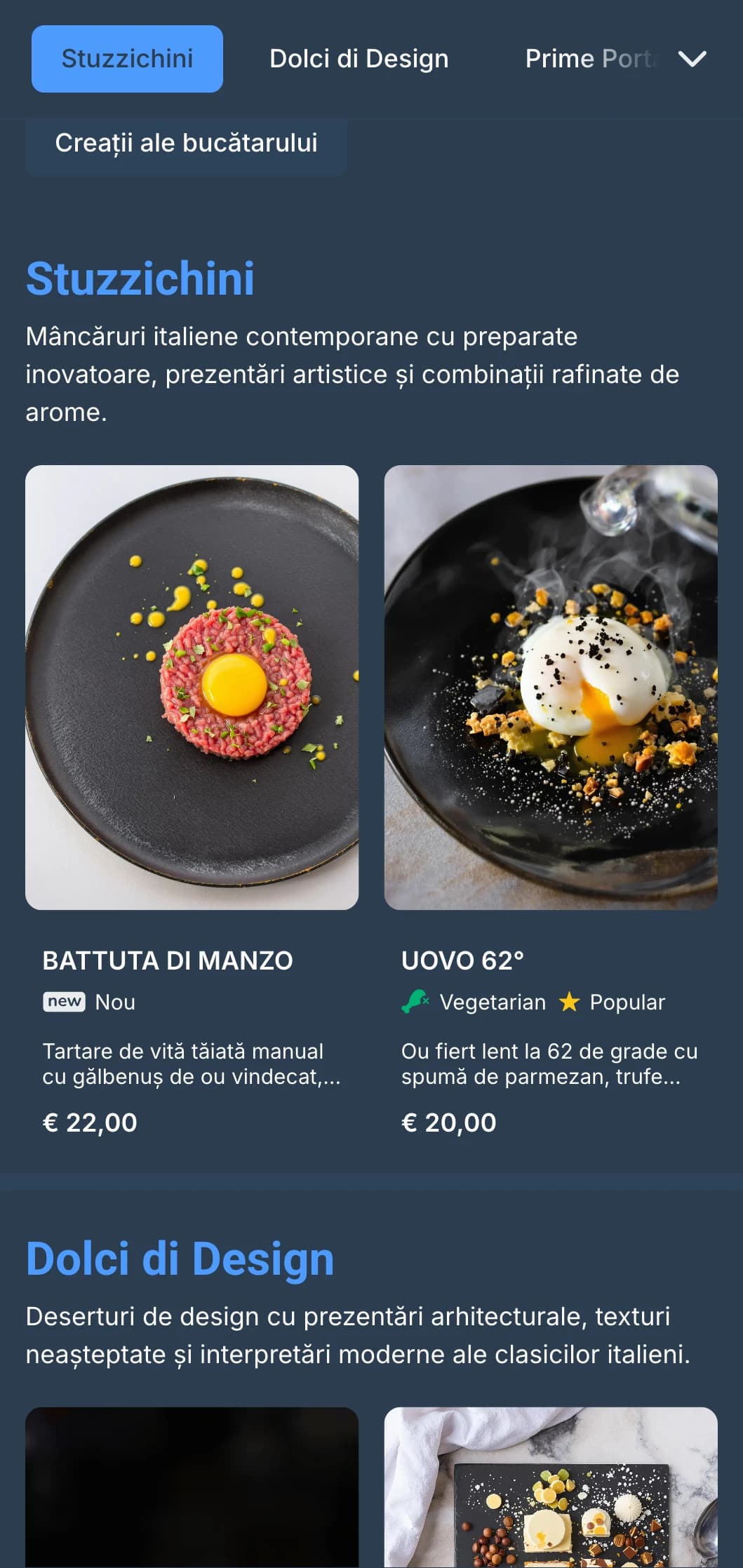 Design elegant, contemporan, cu contrast puternic și linii curate, care reflectă scena culinară inovatoare și avangardistă a orașului Milano.