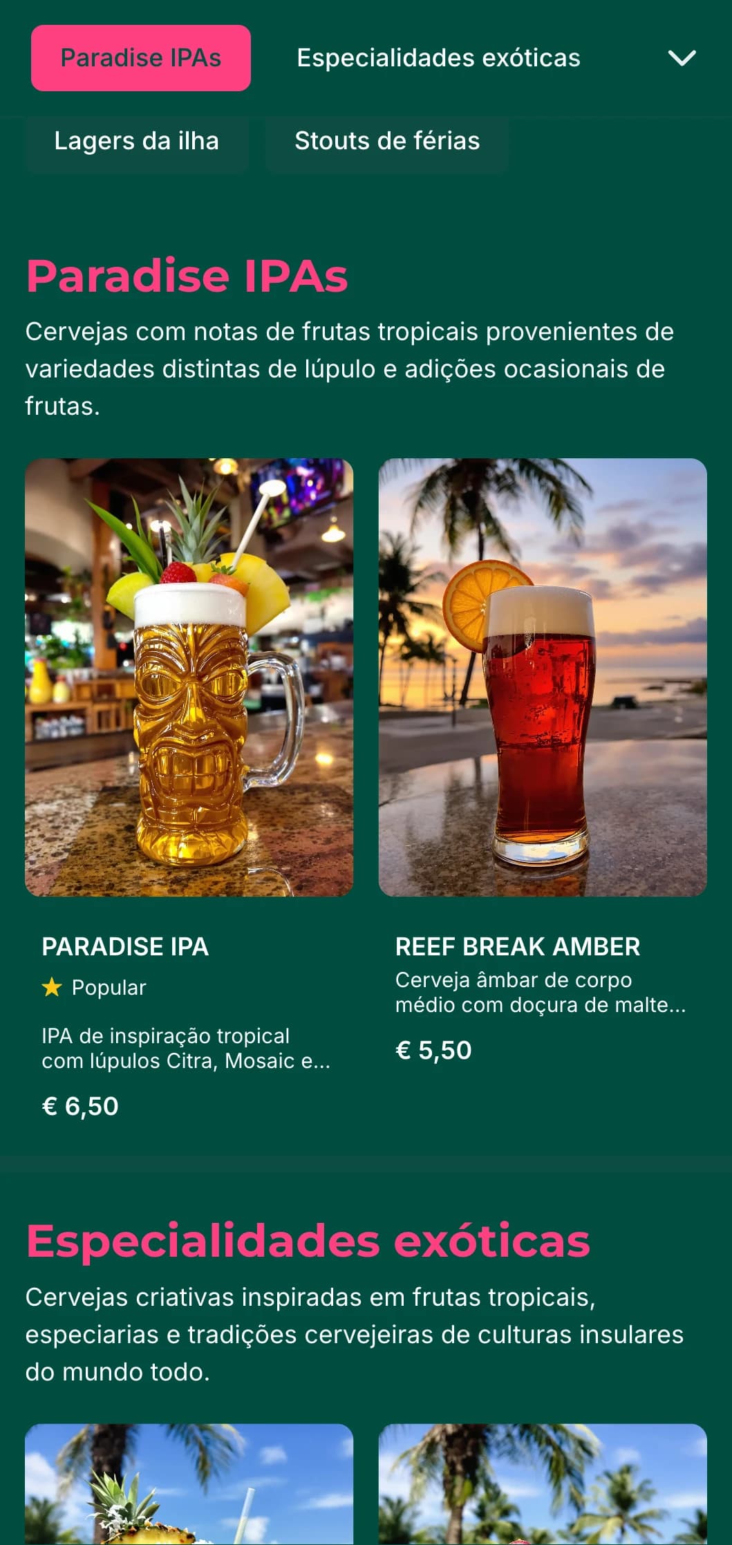 Design vibrante e colorido inspirado em paisagens tropicais, ideal para bares à beira-mar e cervejarias de ilhas.