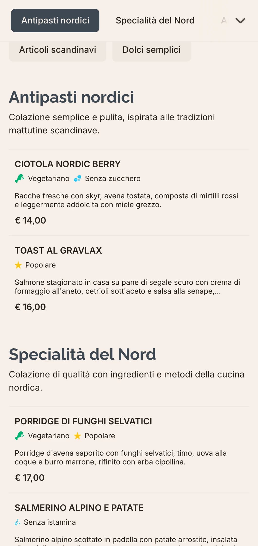 Colazione di ispirazione scandinava con sapori puliti, ingredienti semplici e presentazione sobria.