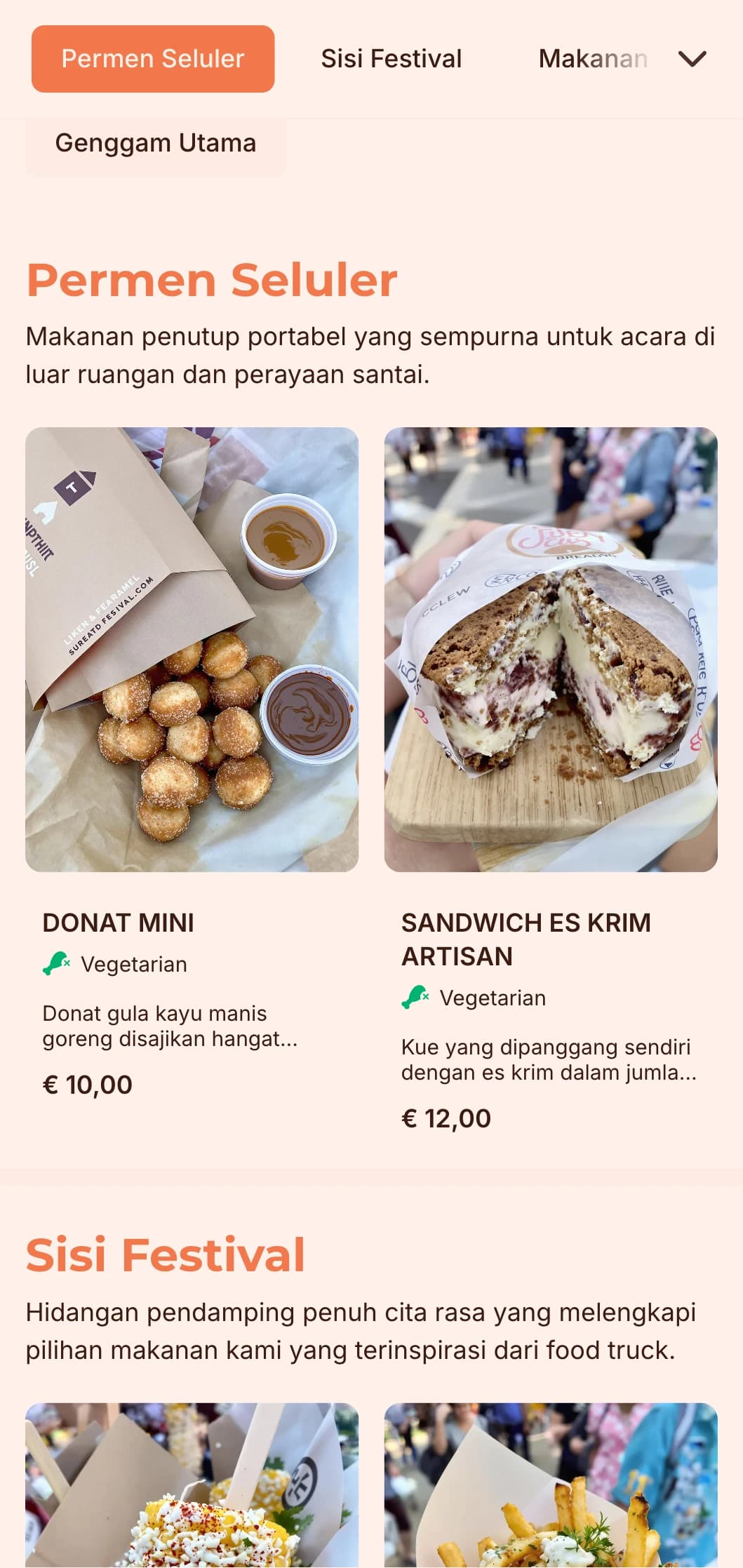 Katering yang menyenangkan dan mudah didekati yang terinspirasi oleh masakan truk makanan, menampilkan hidangan favorit yang dapat dibawa pulang dan presentasi kasual untuk acara luar ruangan dan festival.