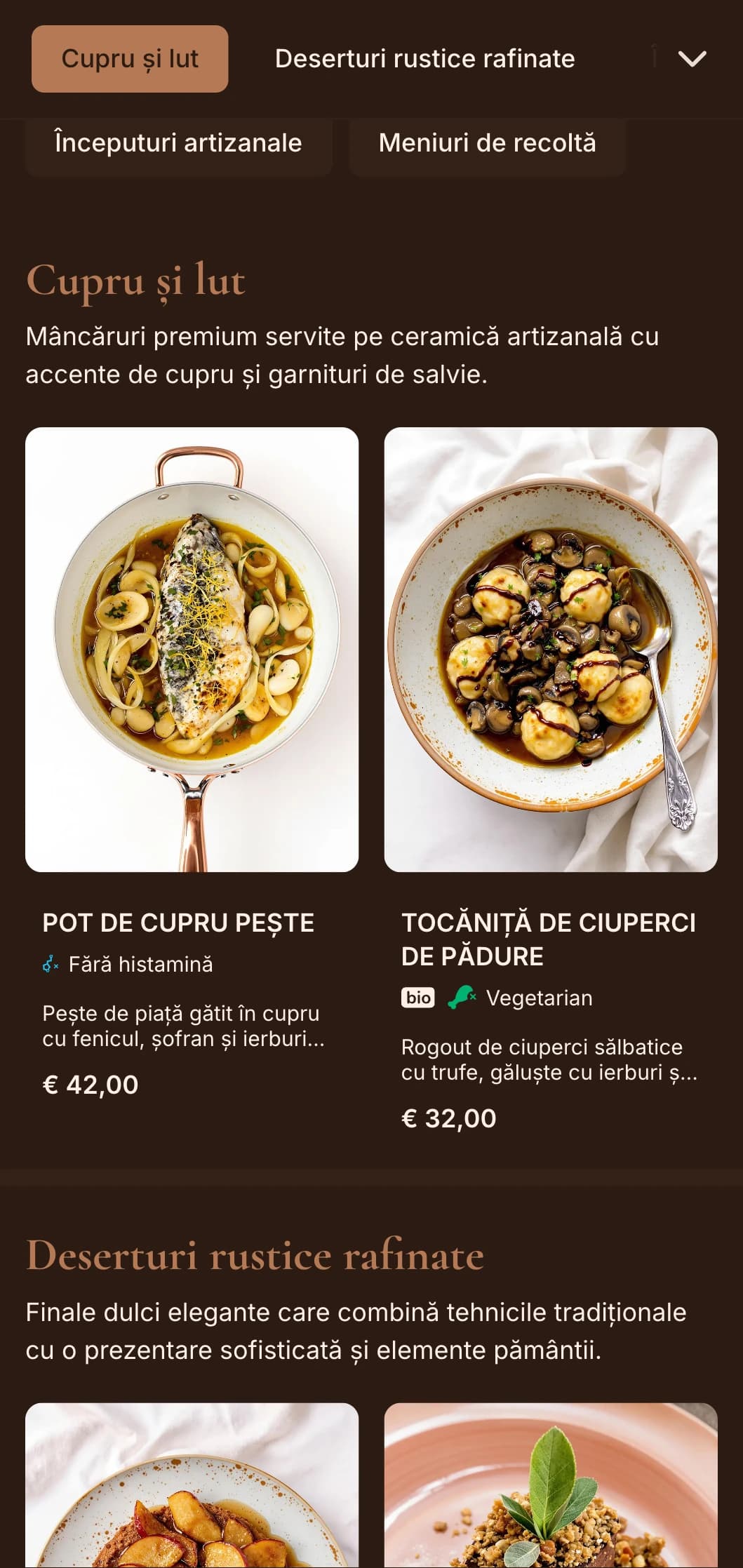 Eleganță rustică rafinată cu tonuri calde de cupru și accente de salvie, perfectă pentru mese sofisticate de la fermă la masă și mese fine de sezon.