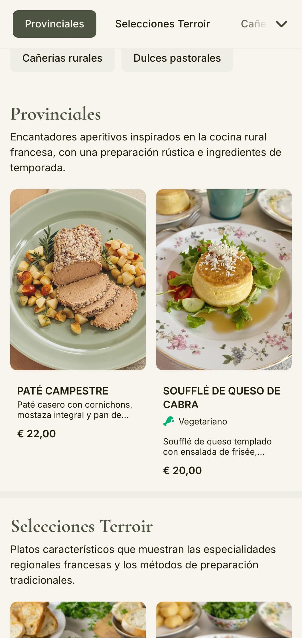 Un encantador menú inspirado en la estética de la campiña francesa, con tonos verde salvia y elegancia rústica.