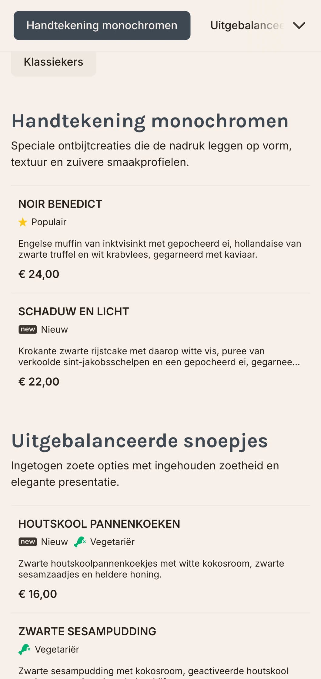 Strakke, stijlvolle ontbijtopties gepresenteerd in een opvallend monochroom palet voor het designbewuste diner.