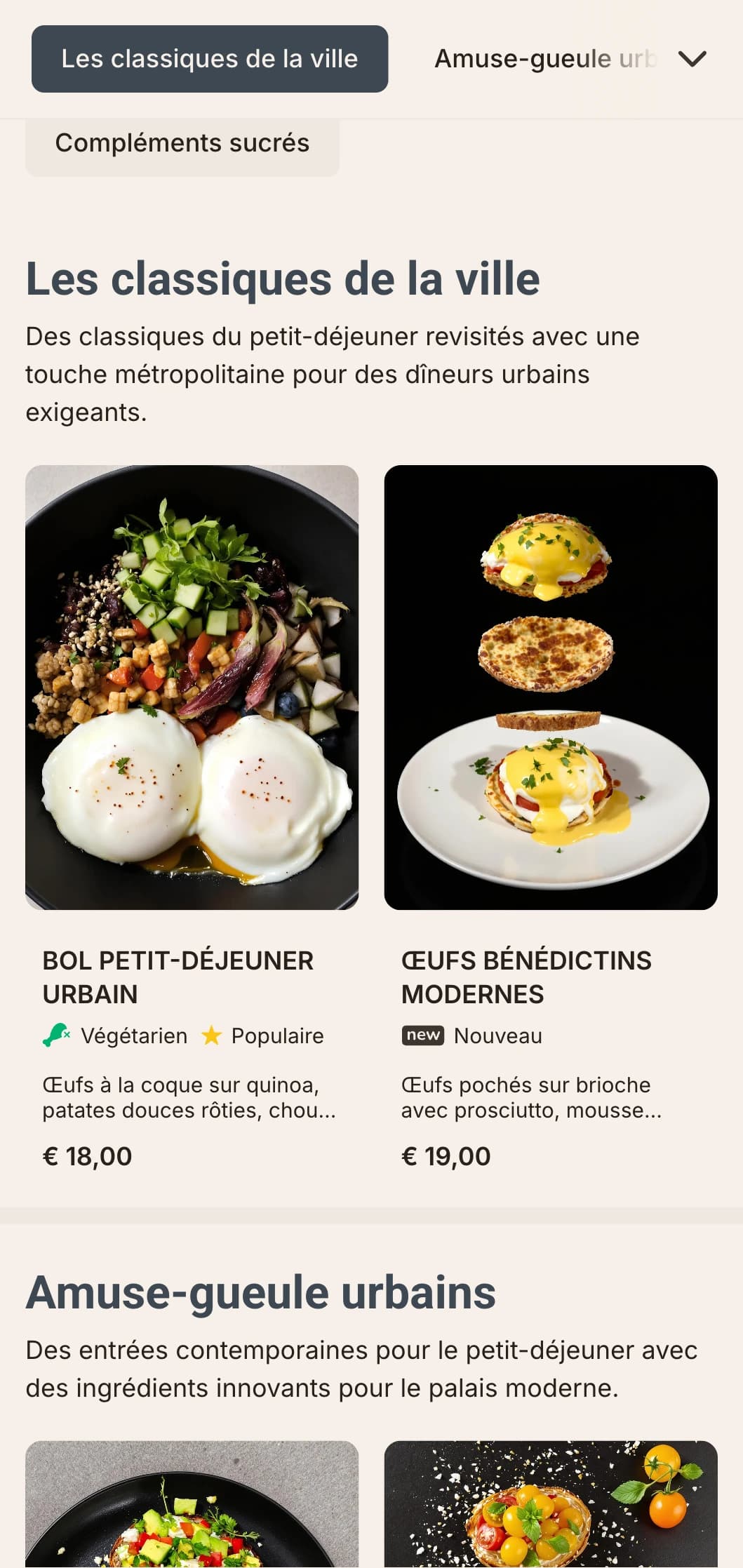 Des options de petit-déjeuner élégantes et contemporaines pour les citadins modernes, avec une présentation minimaliste et des combinaisons de saveurs innovantes.