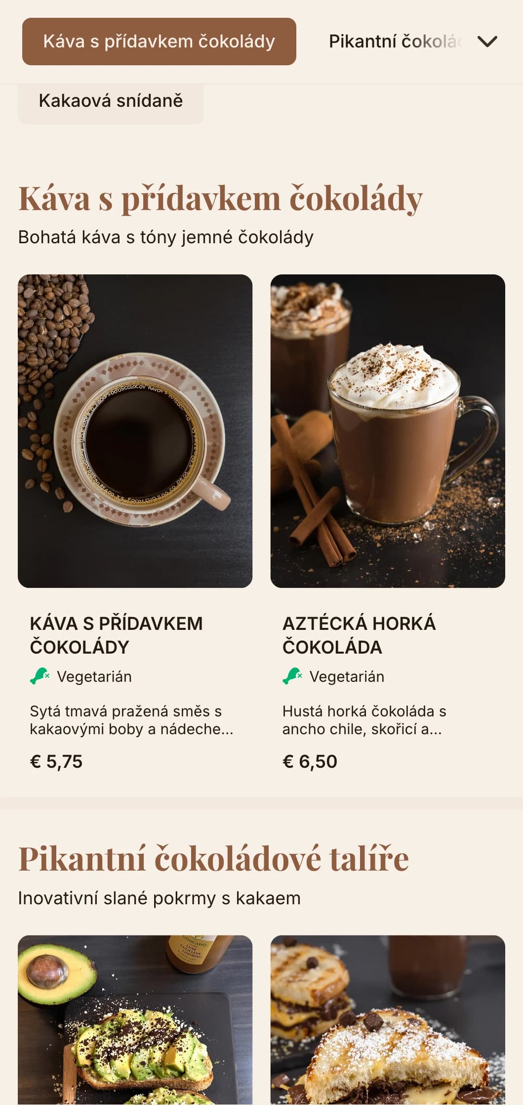 Sytě hnědý design s bohatými texturami pro čokoládové kavárny a prodejny zákusků.