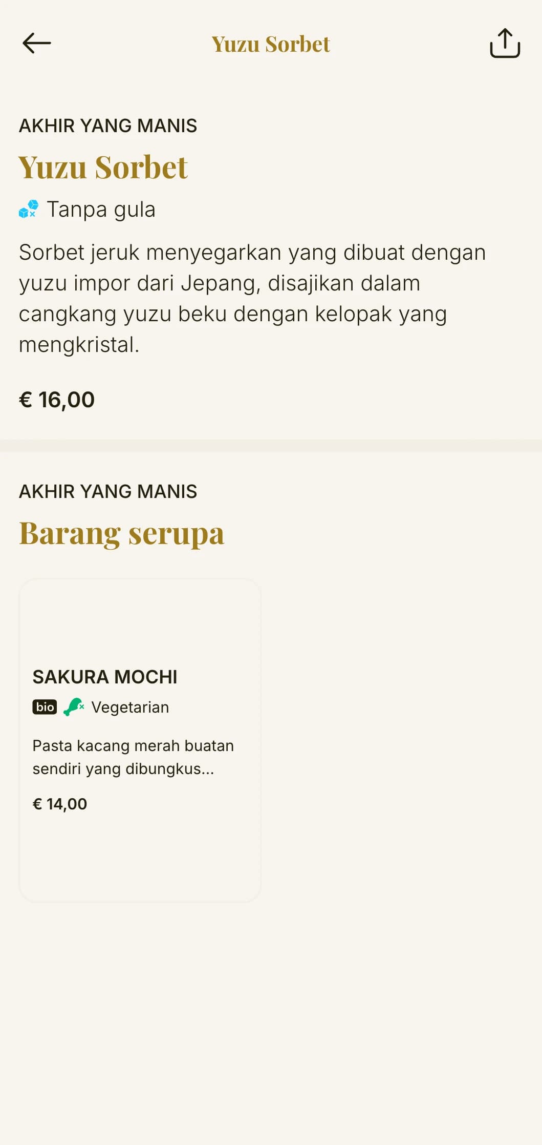 Pengalaman bersantap ala Jepang dengan keanggunan klasik, menampilkan tipografi serif yang halus dan aksen bunga sakura dengan latar belakang krem yang lembut.
