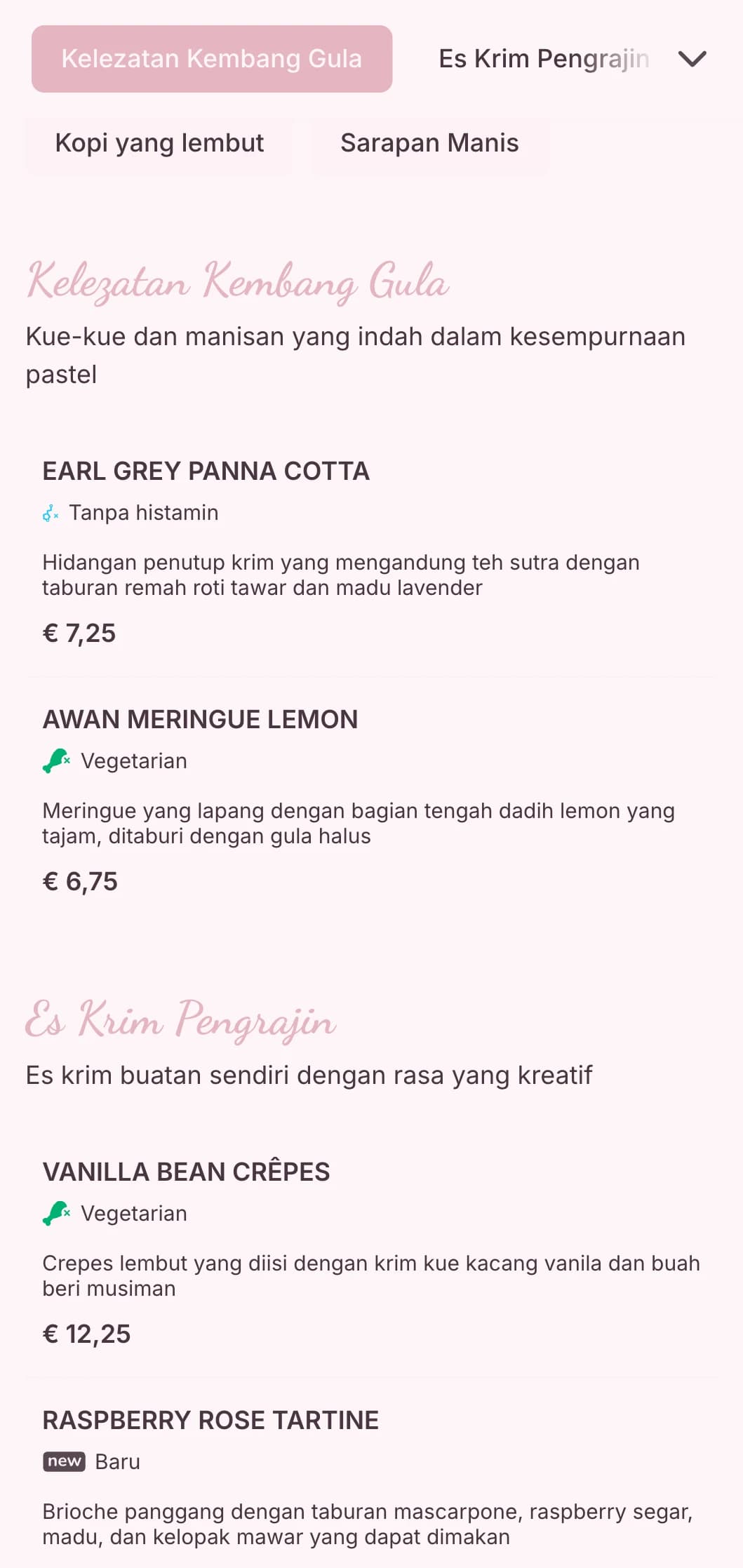 Desain pastel yang manis dengan elemen yang menyenangkan untuk kafe pencuci mulut dan ruang es krim.