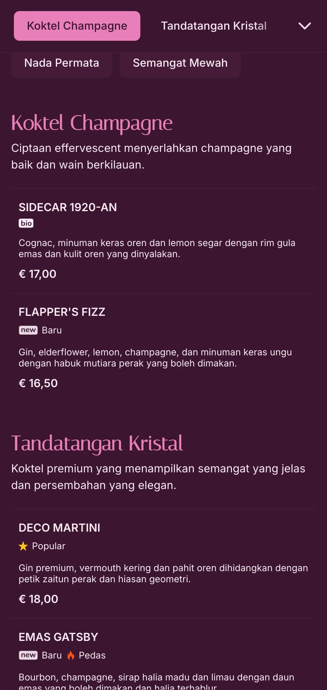 Reka bentuk berwarna merah jambu yang canggih dan berinspirasikan kristal untuk destinasi koktel kelas atas.