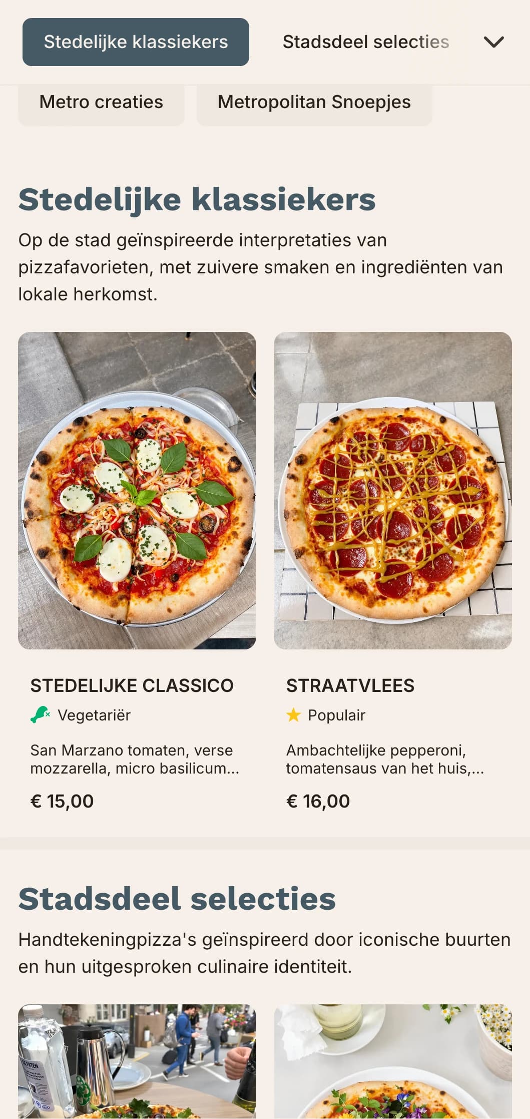 Stedelijk grootstedelijk pizzamenu met strakke lijnen en eigentijds design voor stedelijke locaties.