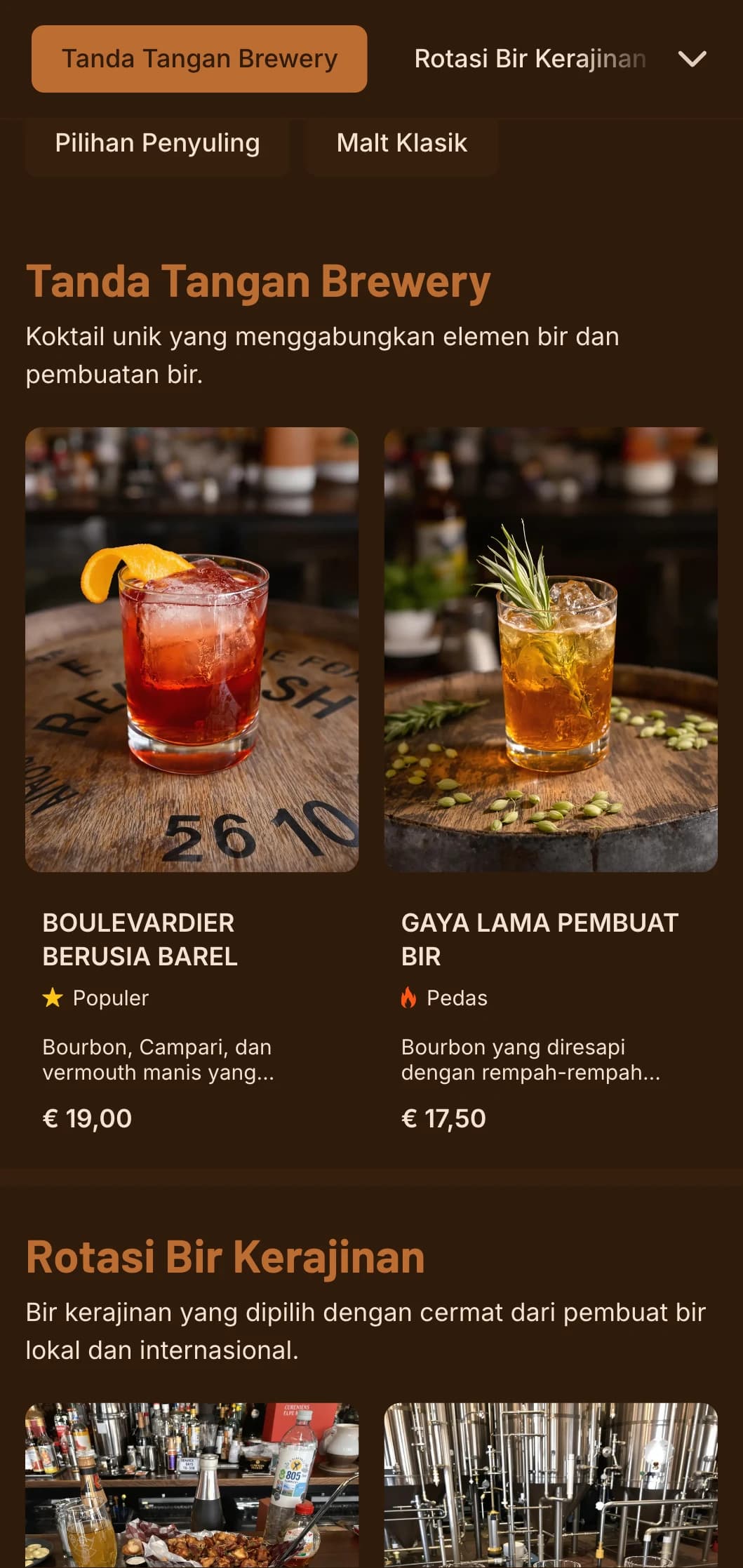Desain oranye hangat dengan elemen pembuatan bir untuk tempat pembuatan bir dan koktail.