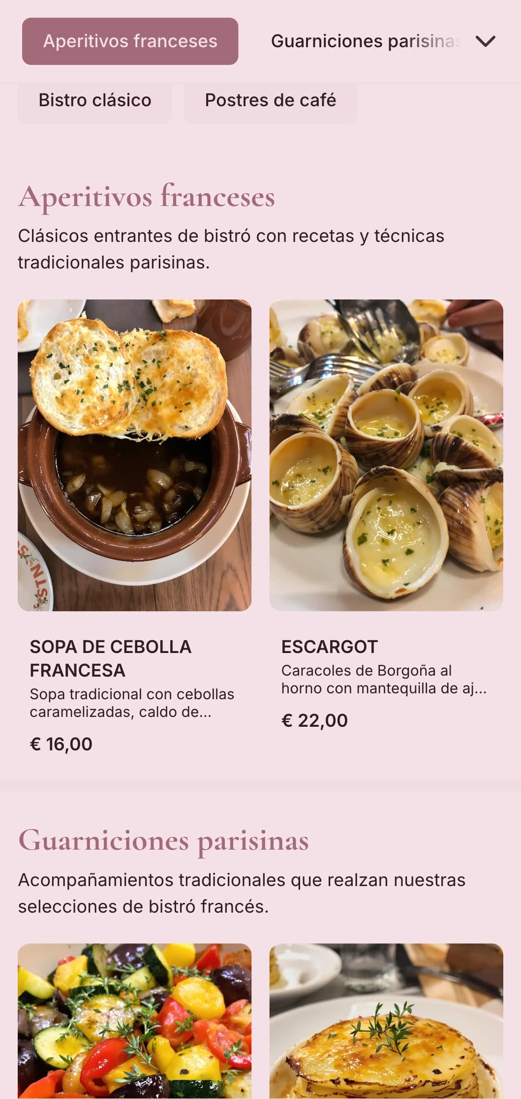 Catering clásico de inspiración francesa con platos favoritos de bistró, técnicas refinadas y una presentación elegante pero accesible para eventos sofisticados.