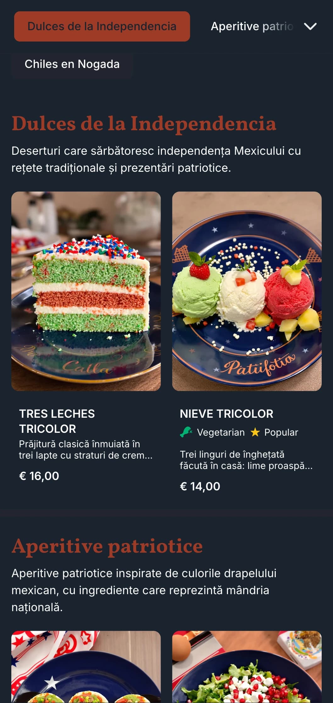 Meniu patriotic și festiv care sărbătorește independența Mexicului, cu elemente de teracotă, verde și alb și specialități de sezon.