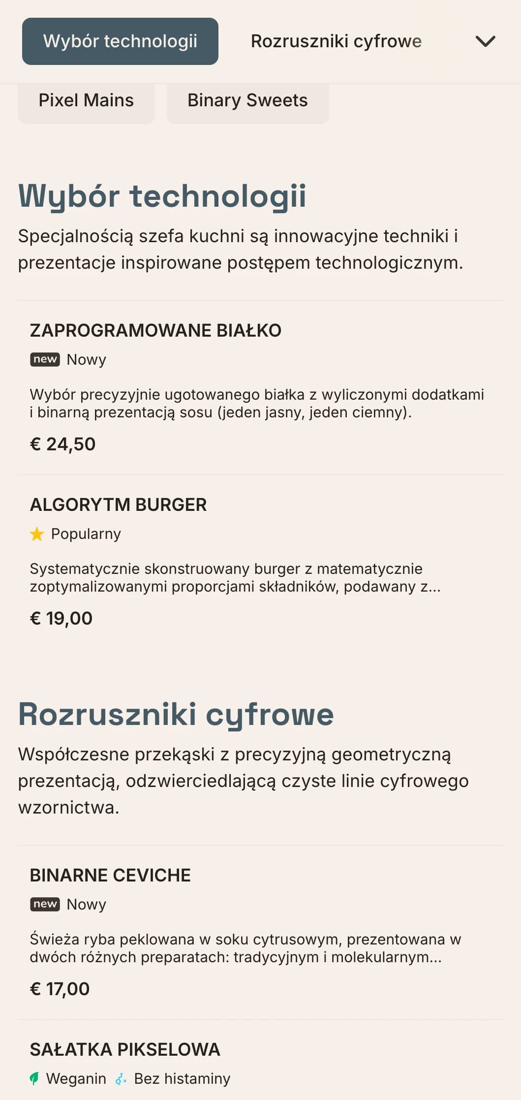 Inspirowany technologią cyfrową projekt menu lunchowego z estetyką techniczną i precyzyjnym układem siatki, idealny dla restauracji w dzielnicach innowacji i w pobliżu firm technologicznych.