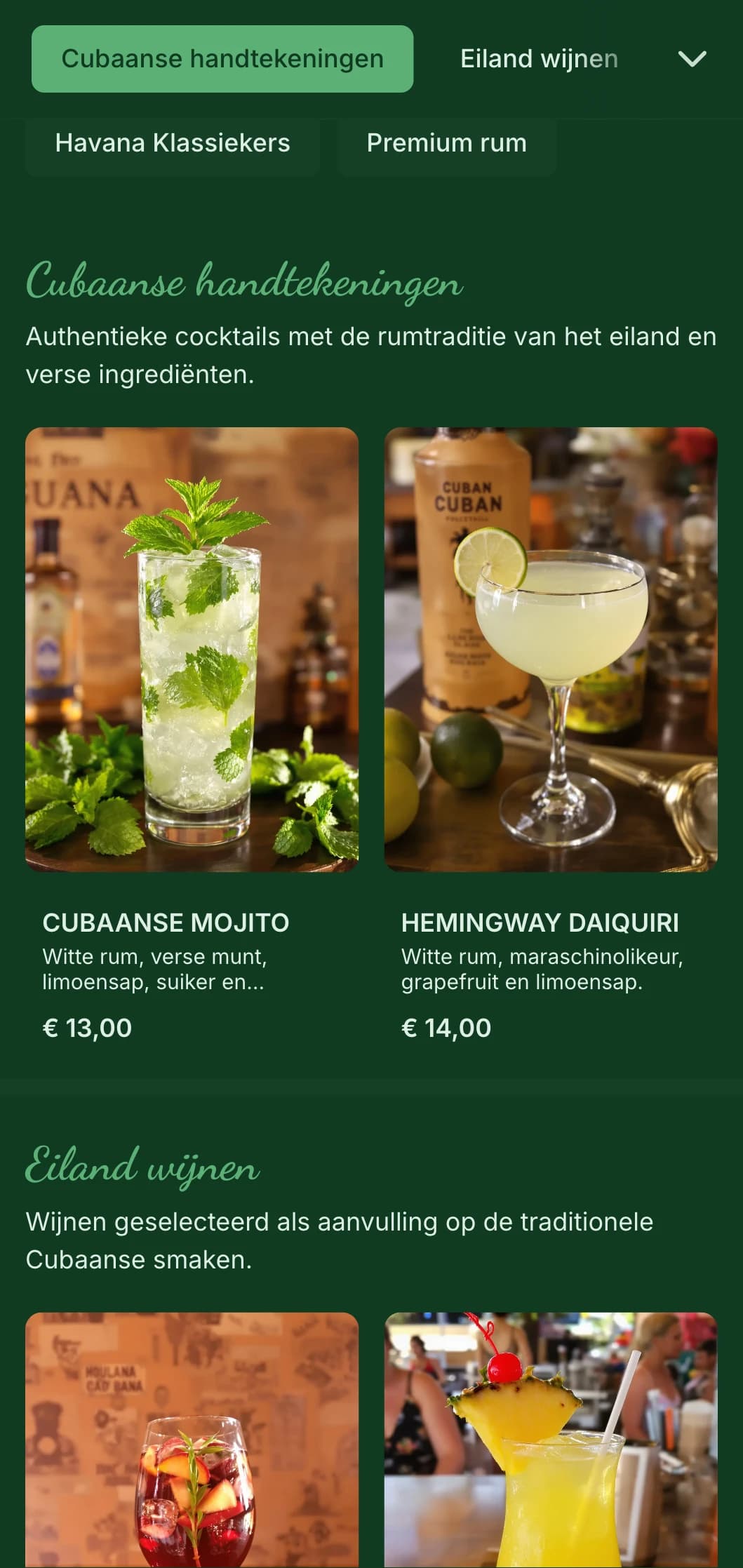 Tropisch groen ontwerp met vintage elementen voor Cubaans geïnspireerde rum bars.