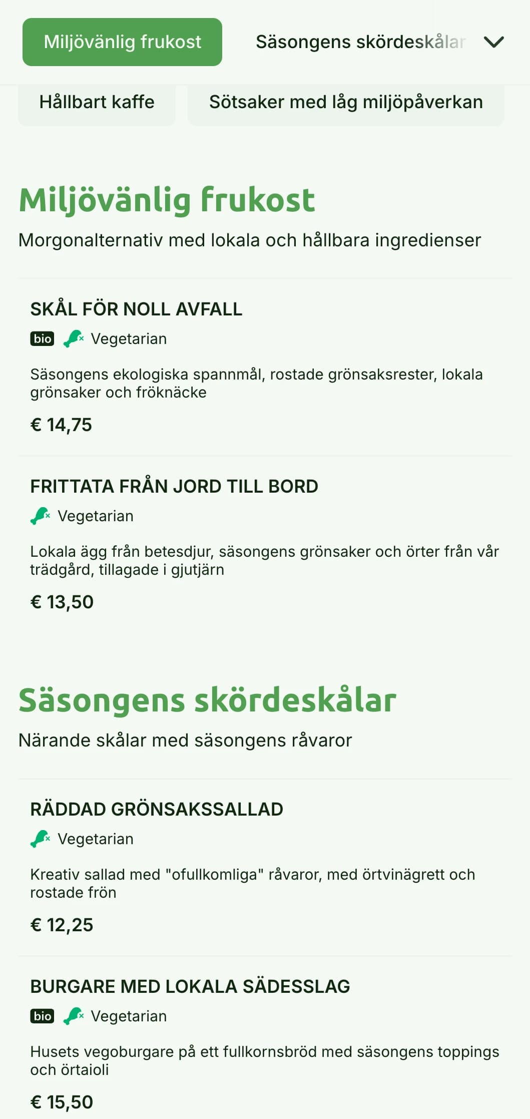 Naturinspirerad grön design med miljövänliga element för hållbara caféer.
