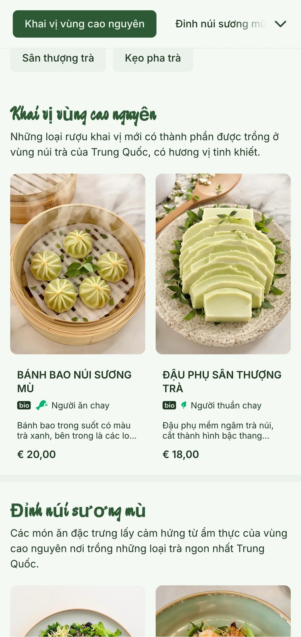 Thiết kế thực đơn Trung Hoa thanh bình lấy cảm hứng từ các đồn điền trà trên núi, với những yếu tố tươi mới cho ẩm thực pha trà.