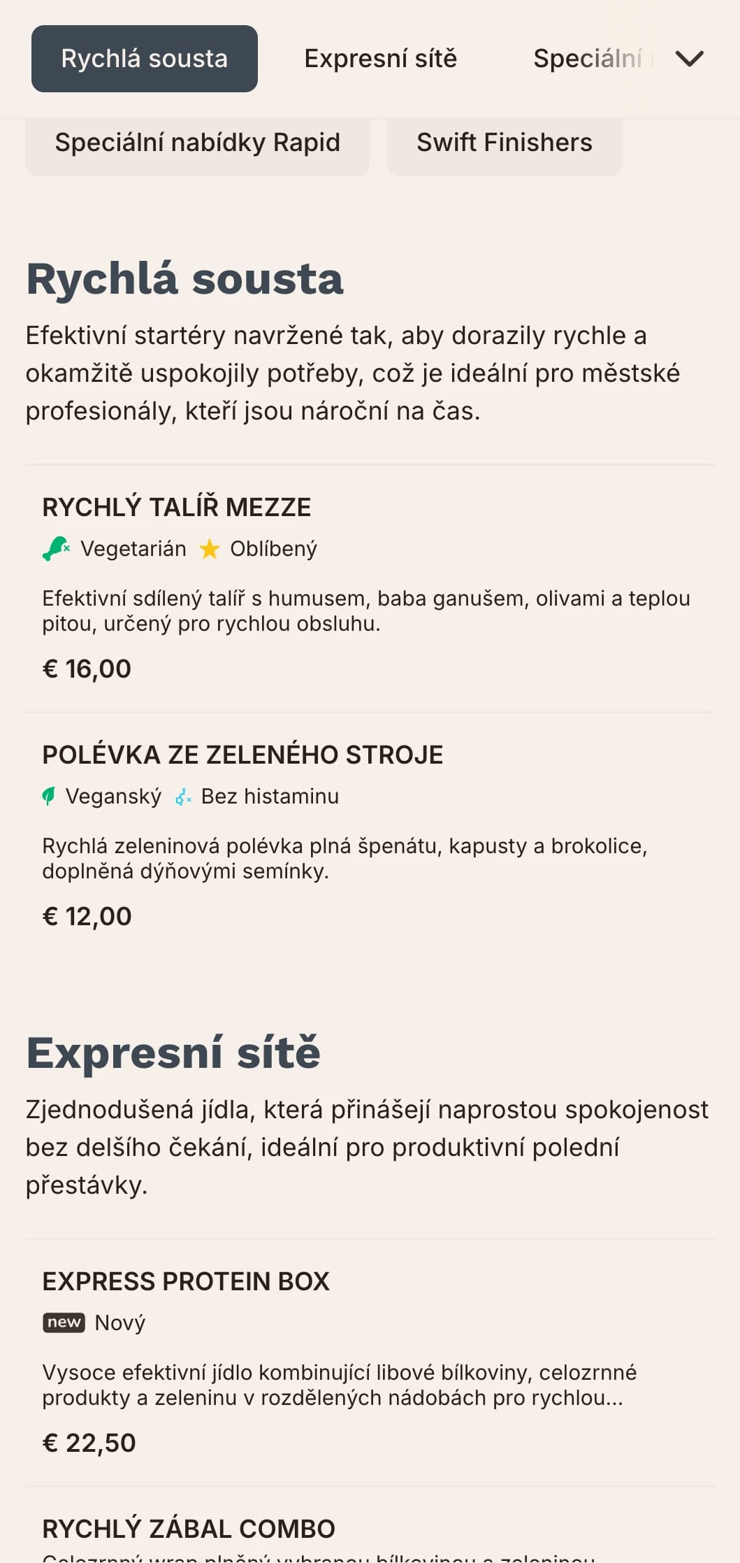 Efektivní, městem inspirovaný design poledního menu s výraznou typografií a přehlednou organizací, ideální pro rušné městské restaurace, které poskytují služby pracujícím profesionálům s omezeným časem na oběd.
