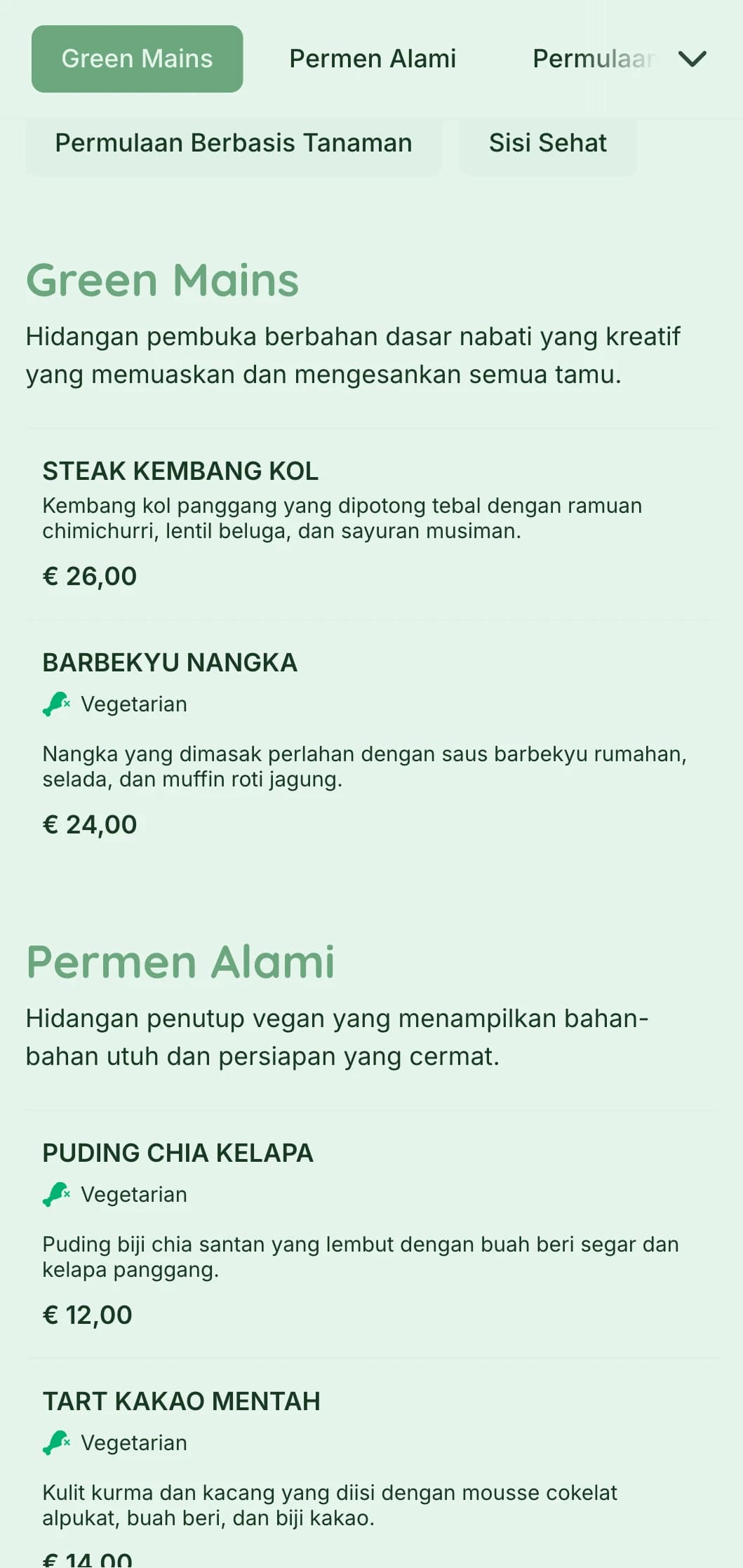 Katering nabati segar yang berfokus pada penyajian penuh warna, masakan vegan inovatif, dan elemen berkelanjutan untuk acara-acara yang peduli kesehatan.