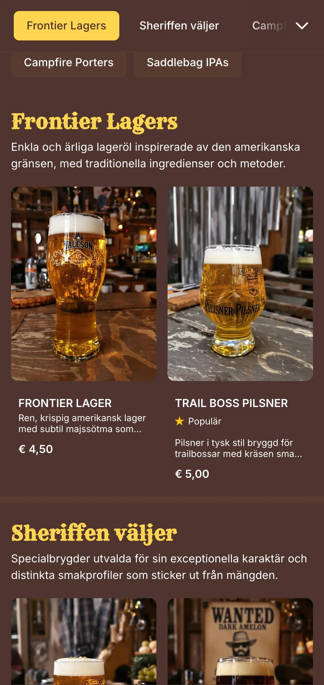Gränsinspirerad design med väderbitna texturer och västerntypografi, perfekt för barer i saloon-stil och tematiska bryggerier.