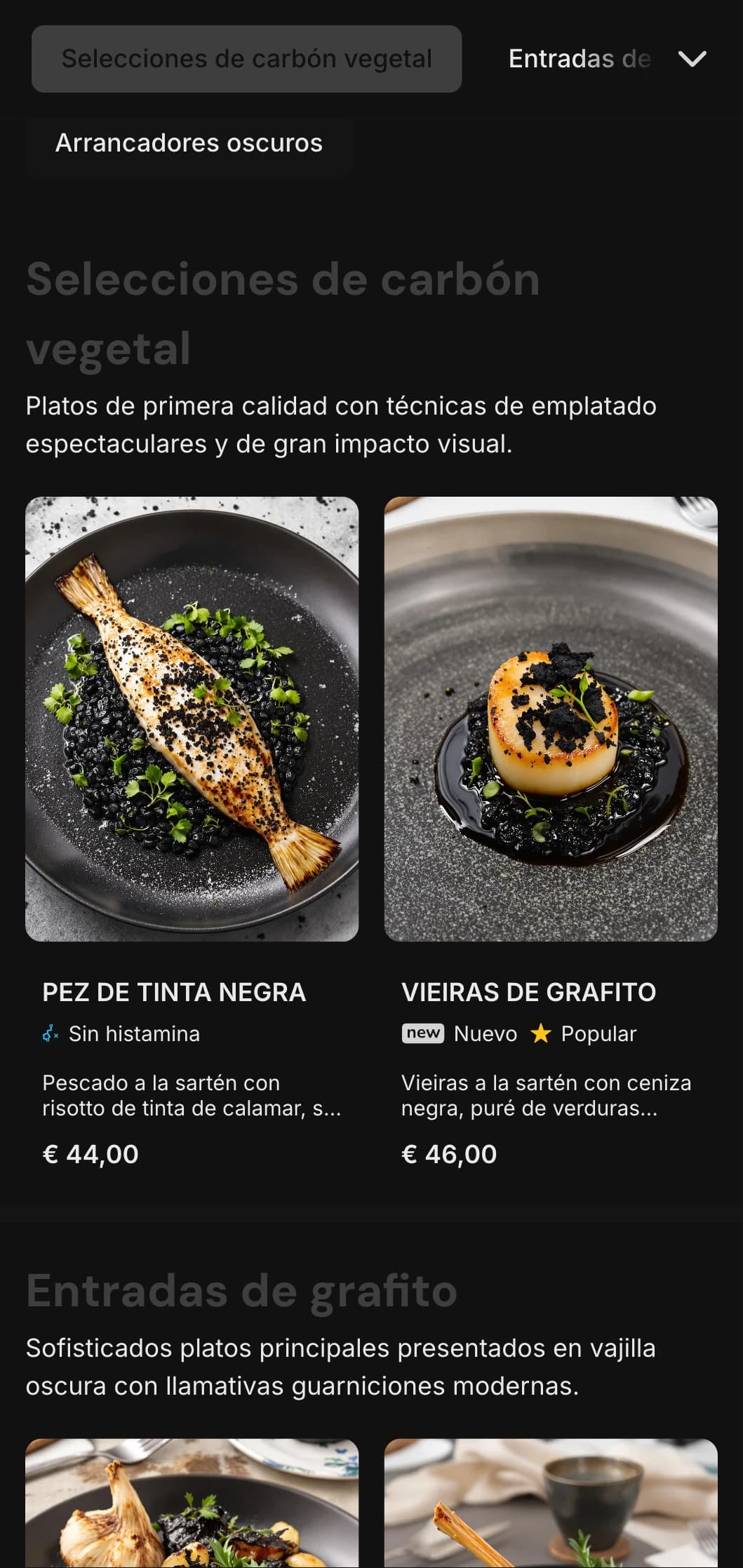 Concepto audaz y contemporáneo con tonos carbón y contrastes marcados para una experiencia gastronómica espectacular.