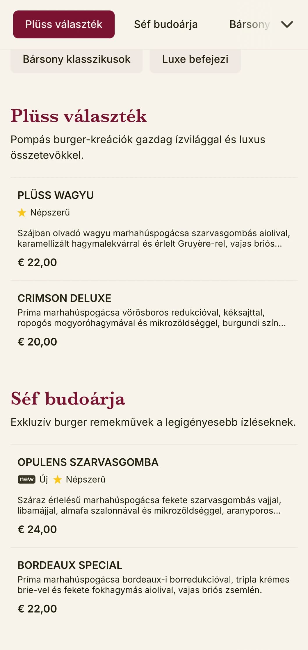 Plüss luxus burgerlounge gazdag textúrákkal és pazar megjelenéssel.